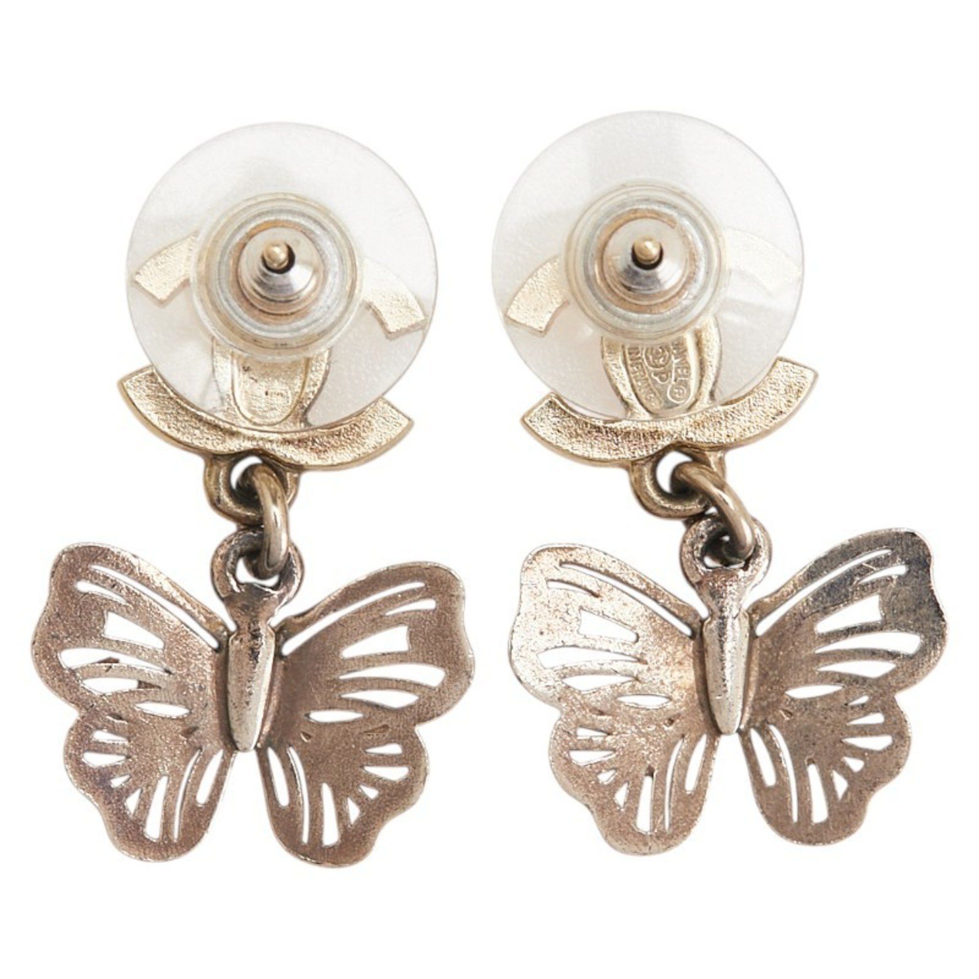Chanel CHANEL Coco Mark Butterfly Swing Stud Earrings, Gold Plated with Rhinestones, Women's Size ONE SIZE - 3 Thumbnail