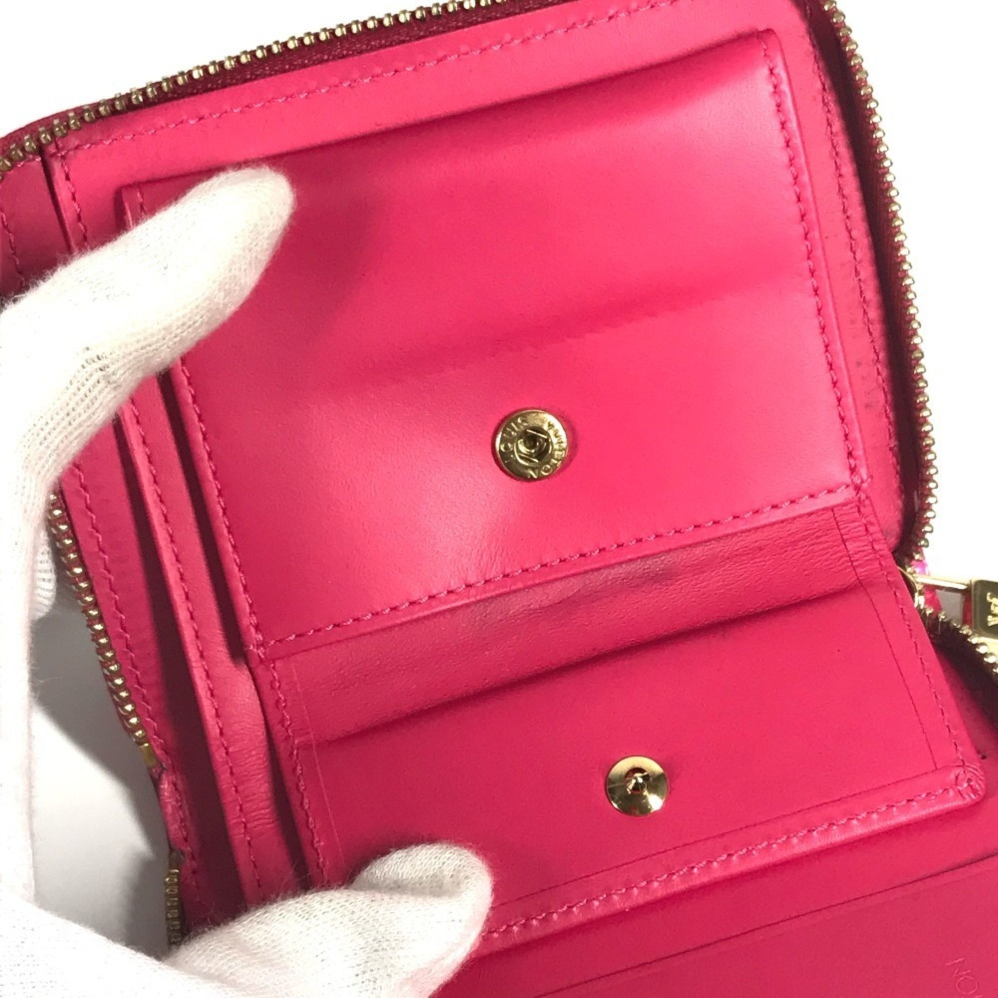 Louis Vuitton LOUIS VUITTON M91238 Monogram Vernis Bloom Compact Wallet, Round Zip Bifold Canvas, Women's, Fuchsia Pink Size ONE SIZE - 10 Thumbnail