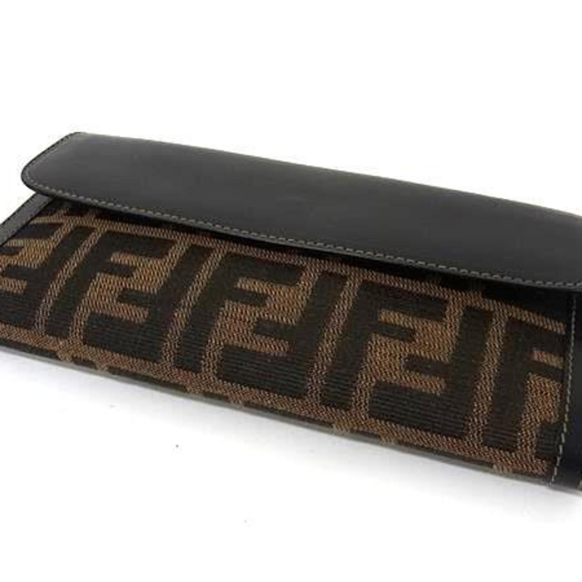 Fendi FENDI Zucca W Bifold Wallet 2804 01339 Brown and Black Canvas Leather Men's Women's SAS Size ONE SIZE - 3 Thumbnail