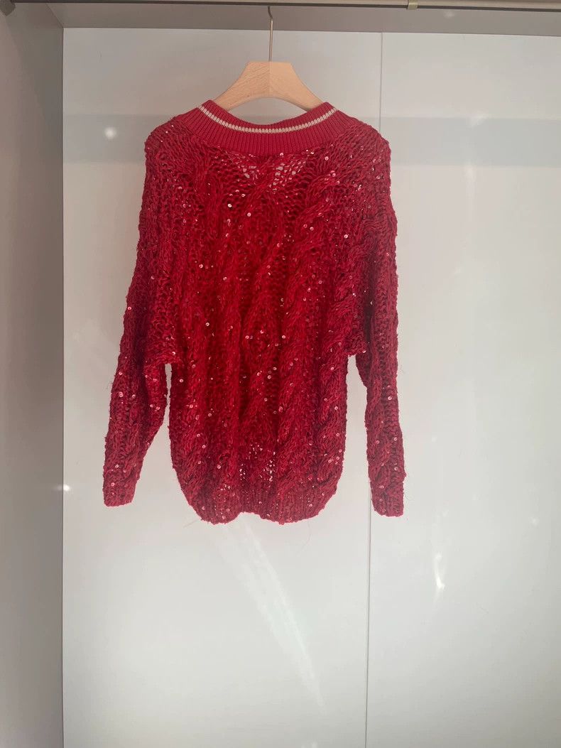 Brunello Cucinelli Brunello Cucinelli Red Sequin Sweater S - dmc Size S / US 4 / IT 40 - 2 Thumbnail
