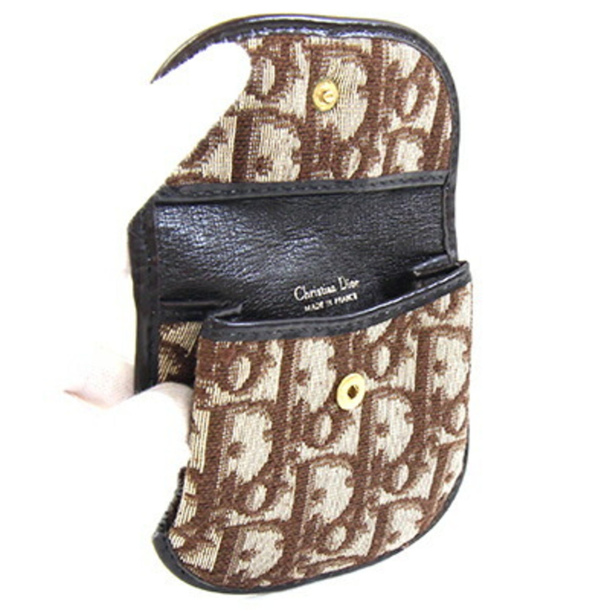 Dior Christian Dior Dior coin case, brown jacquard canvas and leather, compact wallet, mini Trotter, old, women's, DIOR Size ONE SIZE - 3 Thumbnail