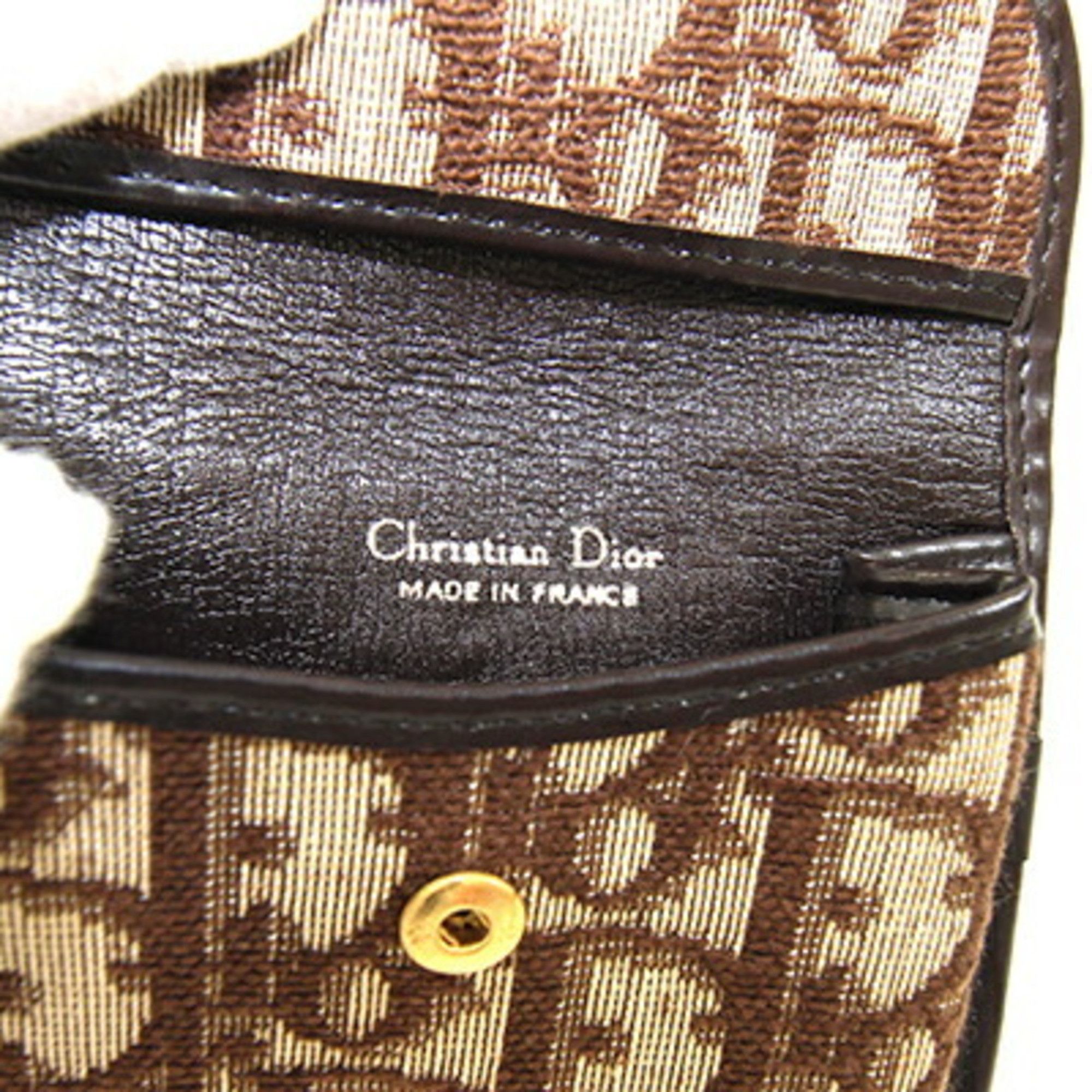 Dior Christian Dior Dior coin case, brown jacquard canvas and leather, compact wallet, mini Trotter, old, women's, DIOR Size ONE SIZE - 4 Thumbnail