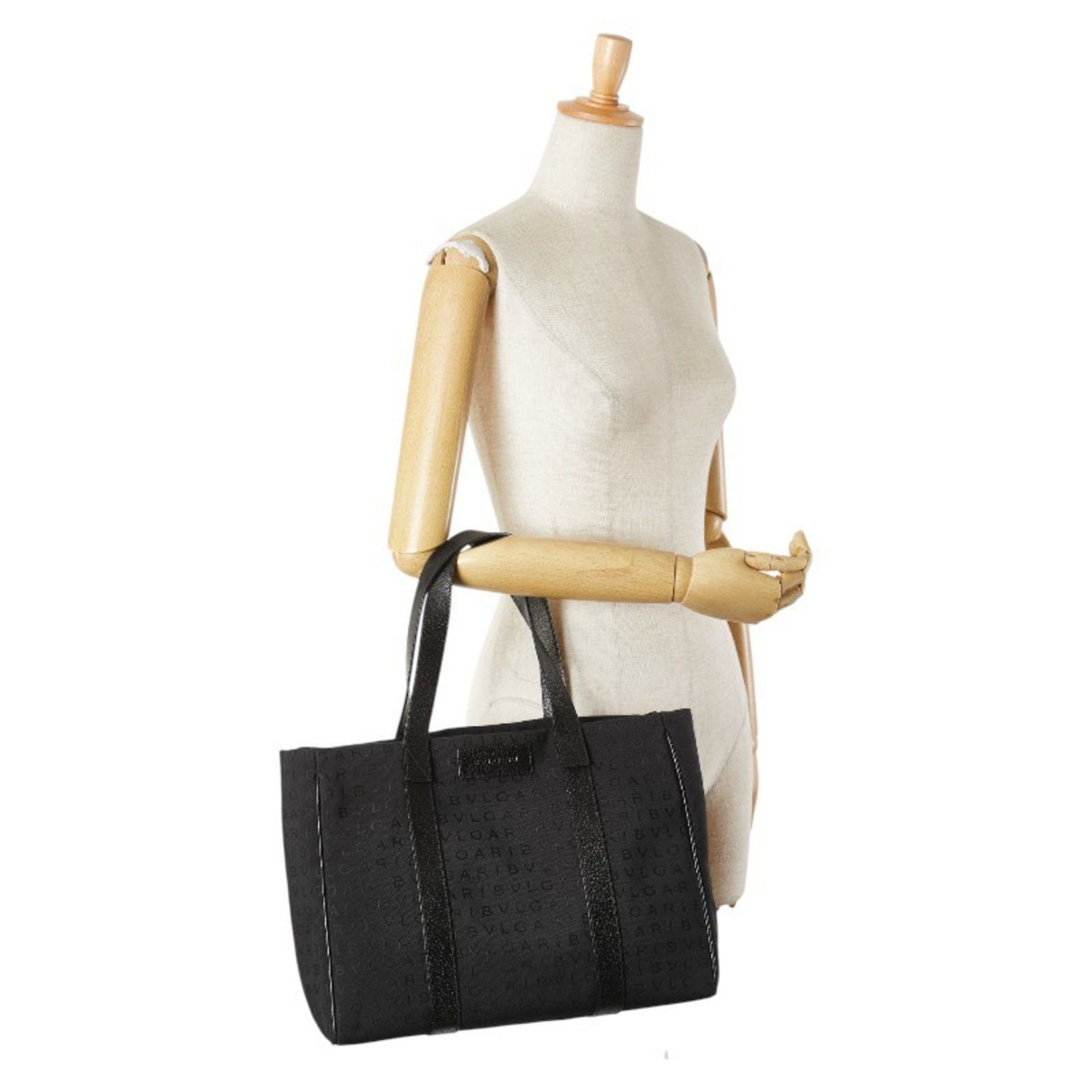 Bvlgari BVLGARI Logomania Tote Bag in Black Canvas and Leather for Women Size ONE SIZE - 12 Thumbnail
