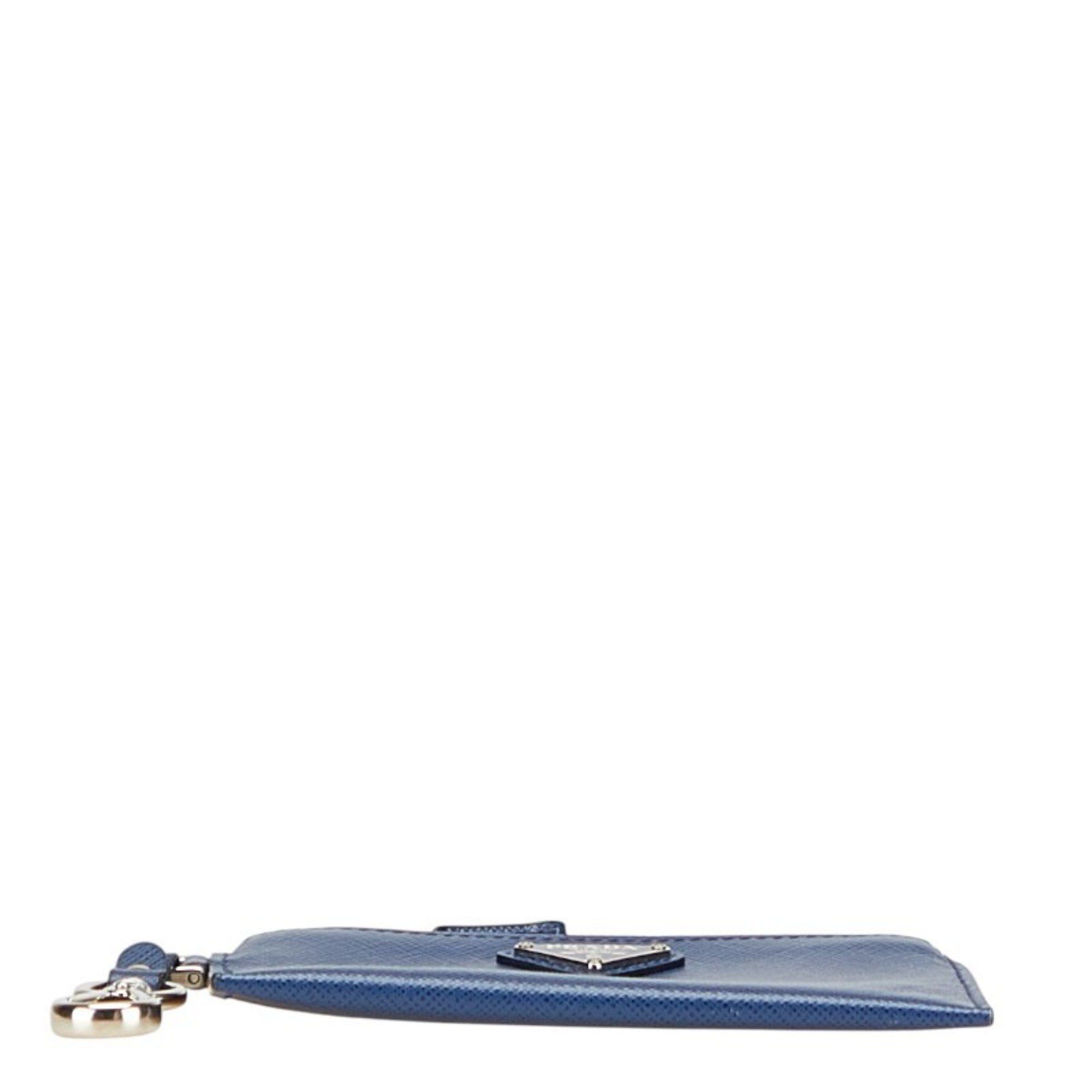 Prada Triangle Logo Plate Wallet/Coin Case Navy Saffiano Leather