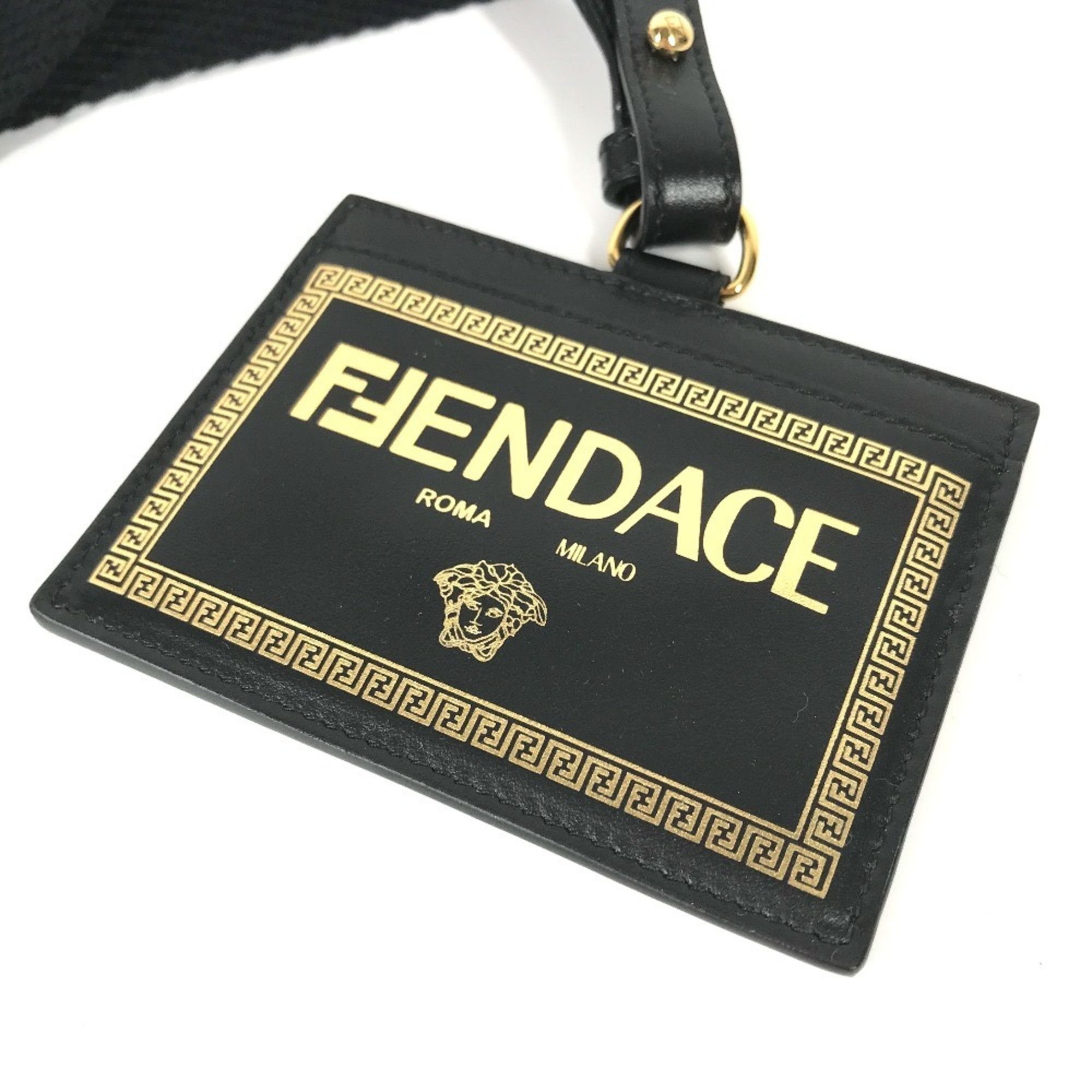 Versace Versace x Fendi collaboration Fendace Medusa ID holder with neck strap, business card case, leather, men's and women's, black, like new Size ONE SIZE - 3 Thumbnail