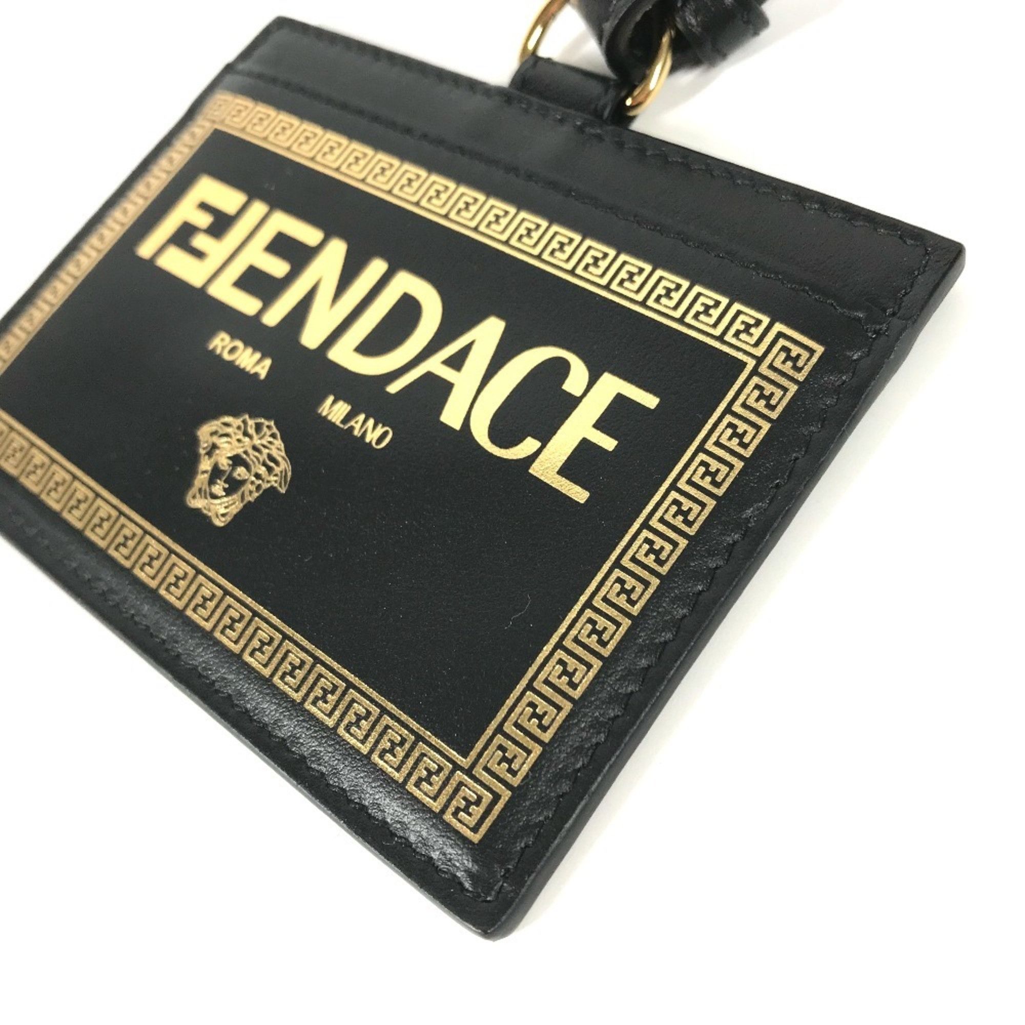 Versace Versace x Fendi collaboration Fendace Medusa ID holder with neck strap, business card case, leather, men's and women's, black, like new Size ONE SIZE - 6 Thumbnail