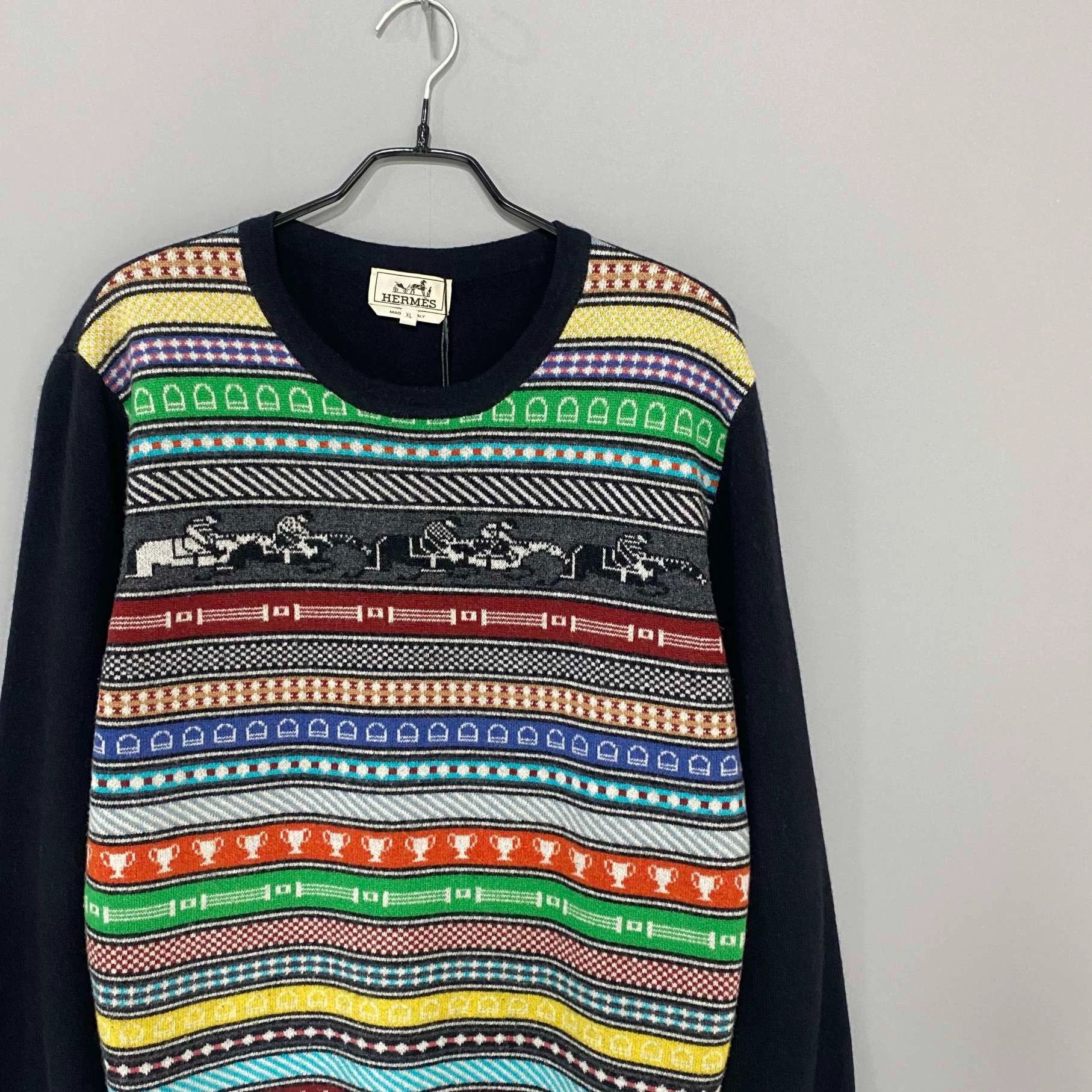 Hermes Striped Floral Carriage Cashmere Sweater - dmc Size US XL / EU 56 / 4 - 2 Thumbnail