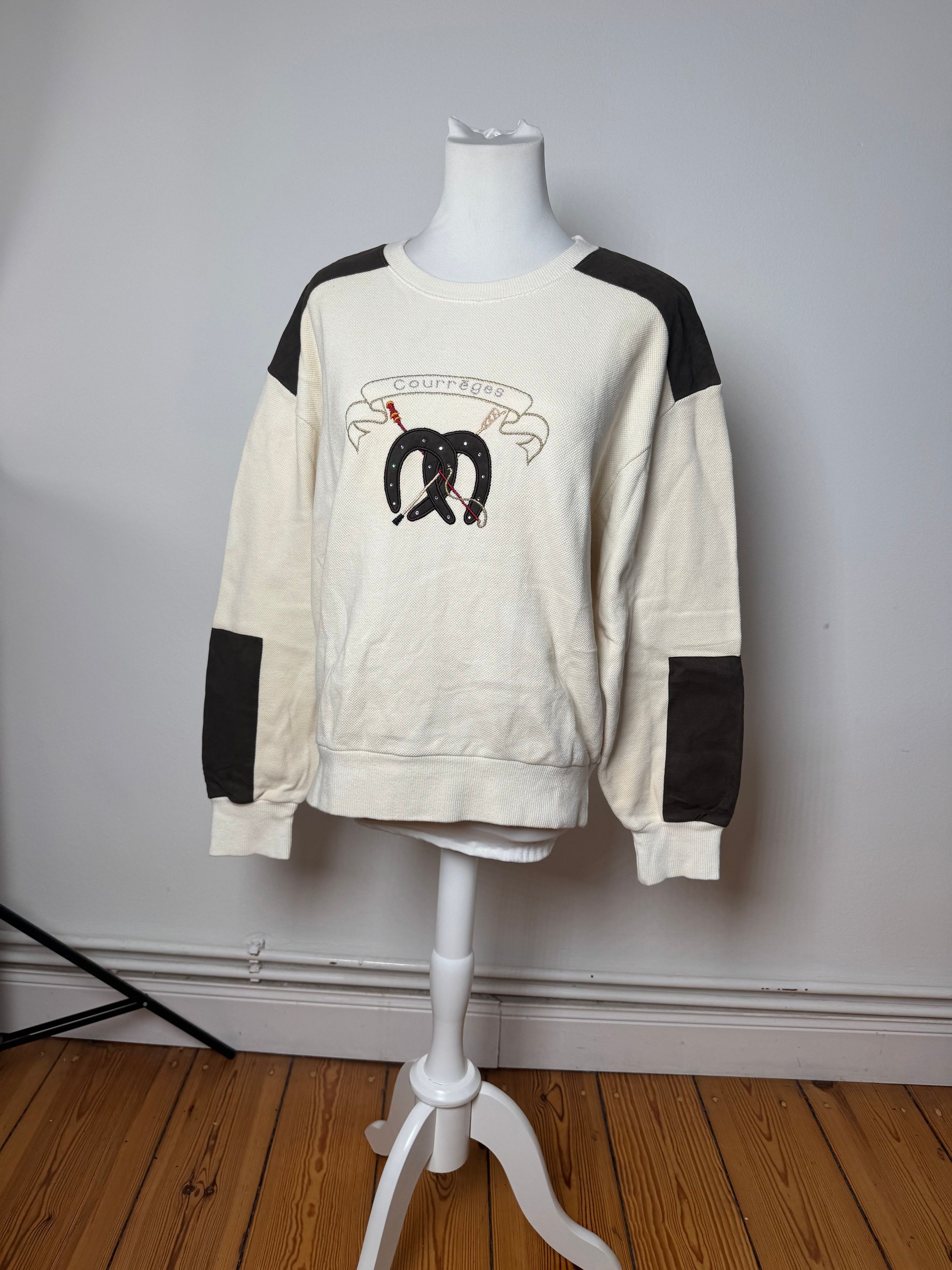 Courreges Vintage Wool Leather Sweater Beige Brown M Size S / US 4 / IT 40 - 11 Thumbnail