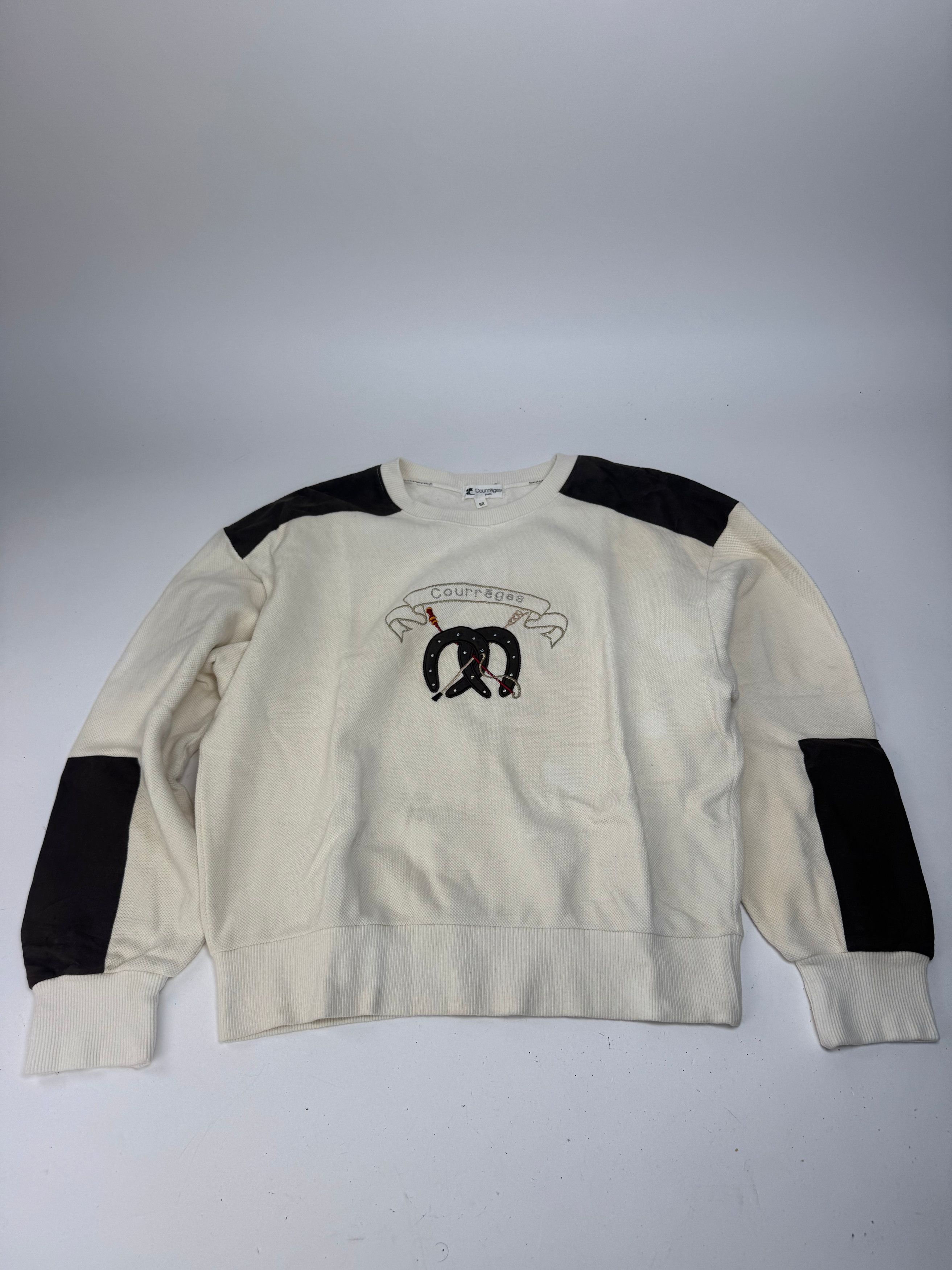 Courreges Vintage Wool Leather Sweater Beige Brown M Size S / US 4 / IT 40 - 4 Thumbnail