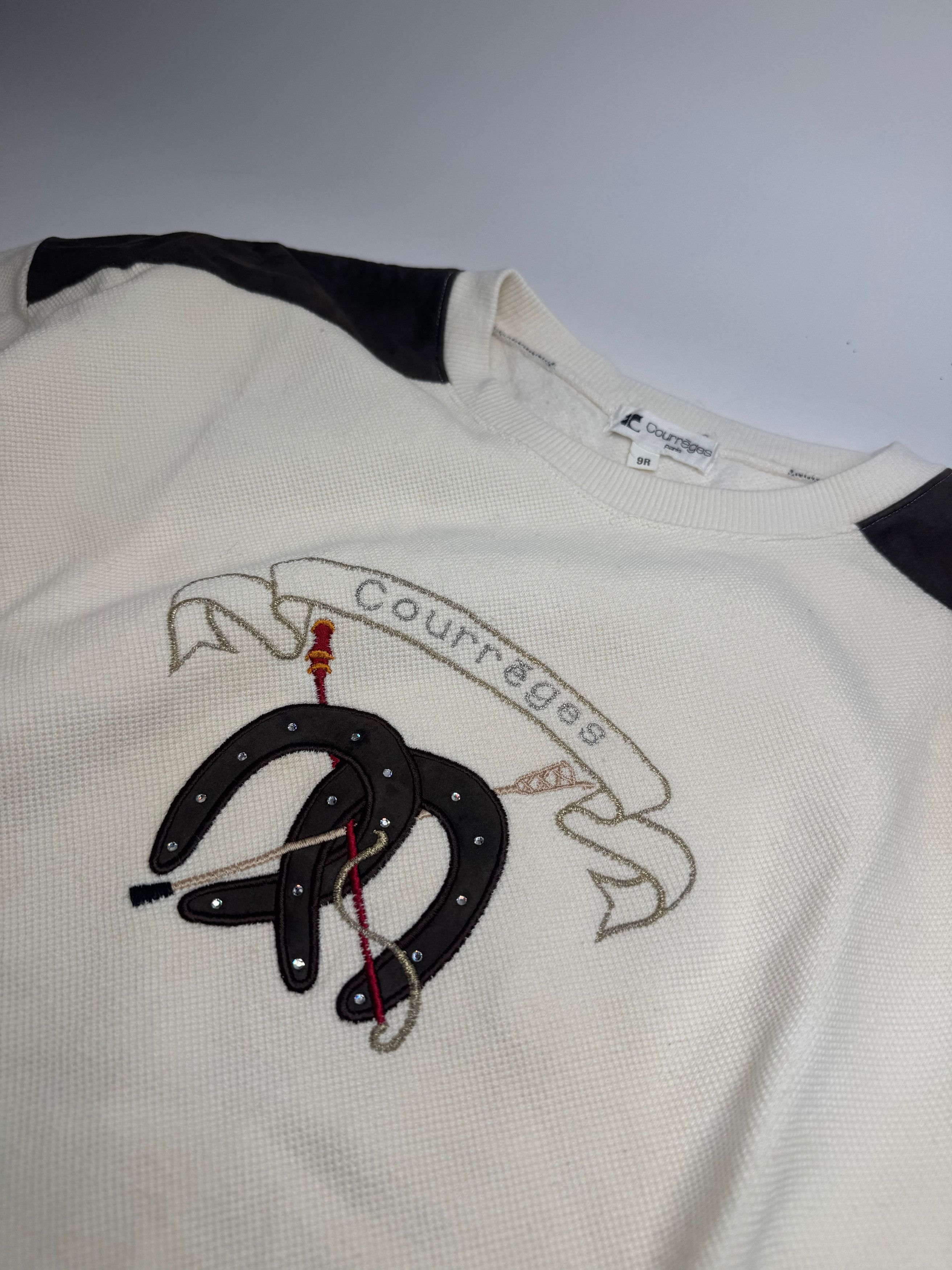 Courreges Vintage Wool Leather Sweater Beige Brown M Size S / US 4 / IT 40 - 5 Thumbnail