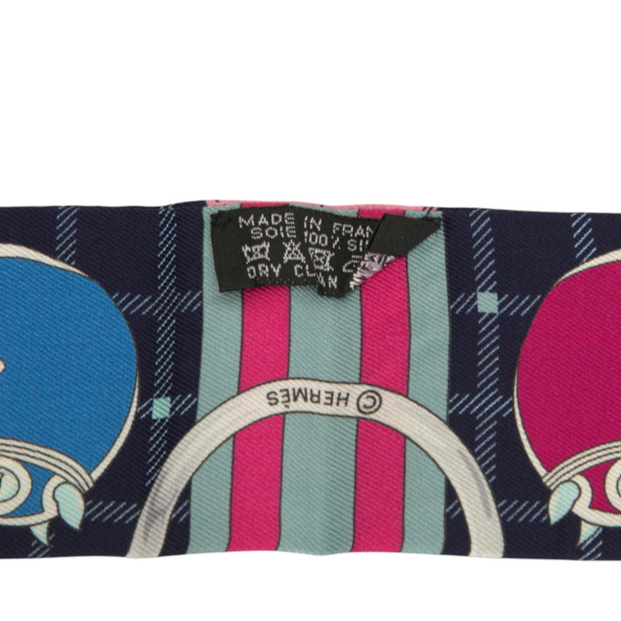 Hermes Hermes Hermès Twilly TATERSALE Tattersall Scarf/Muffler in Navy, Pink, and Multicolor Silk for Women Size ONE SIZE - 4 Thumbnail