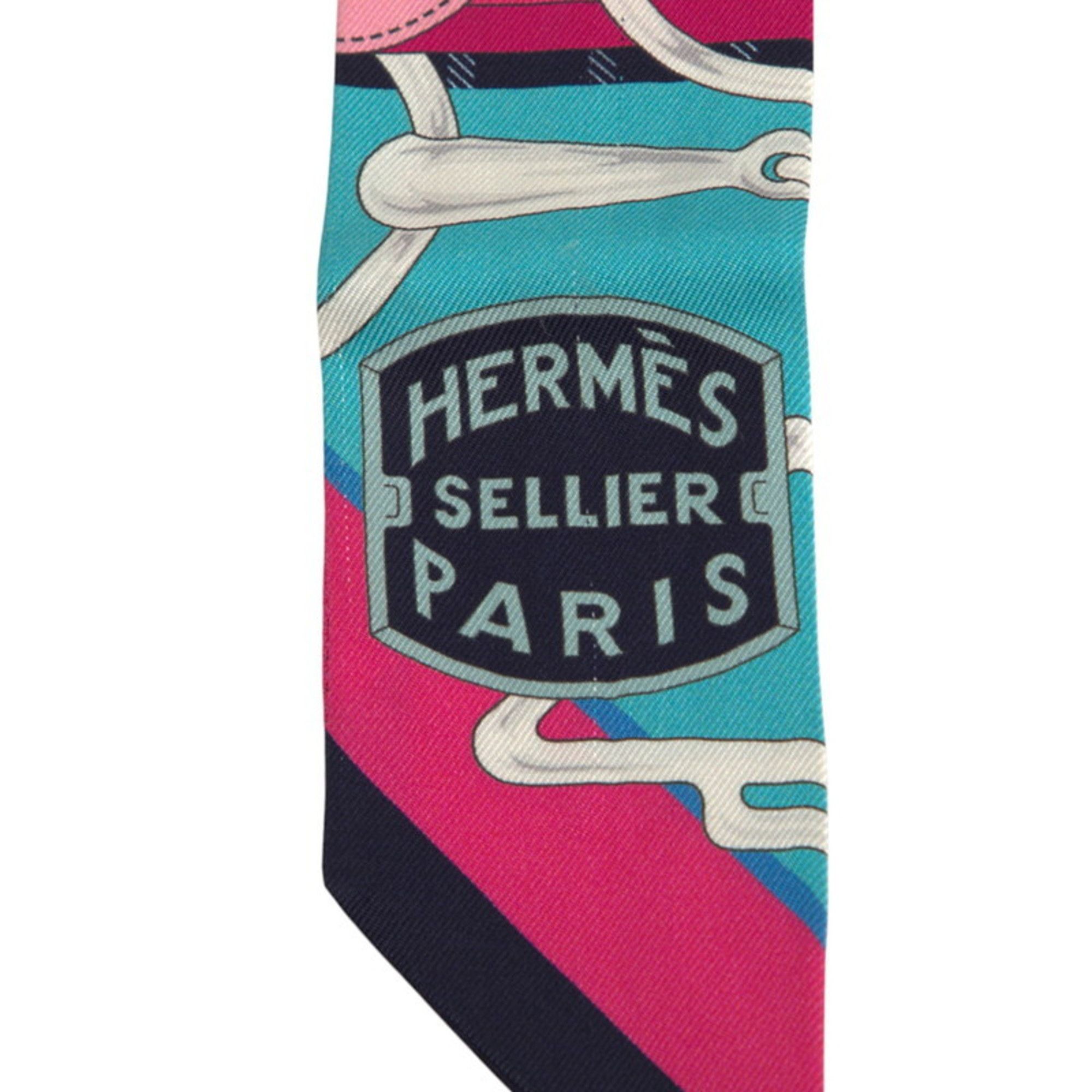 Hermes Hermes Hermès Twilly TATERSALE Tattersall Scarf/Muffler in Navy, Pink, and Multicolor Silk for Women Size ONE SIZE - 2 Thumbnail