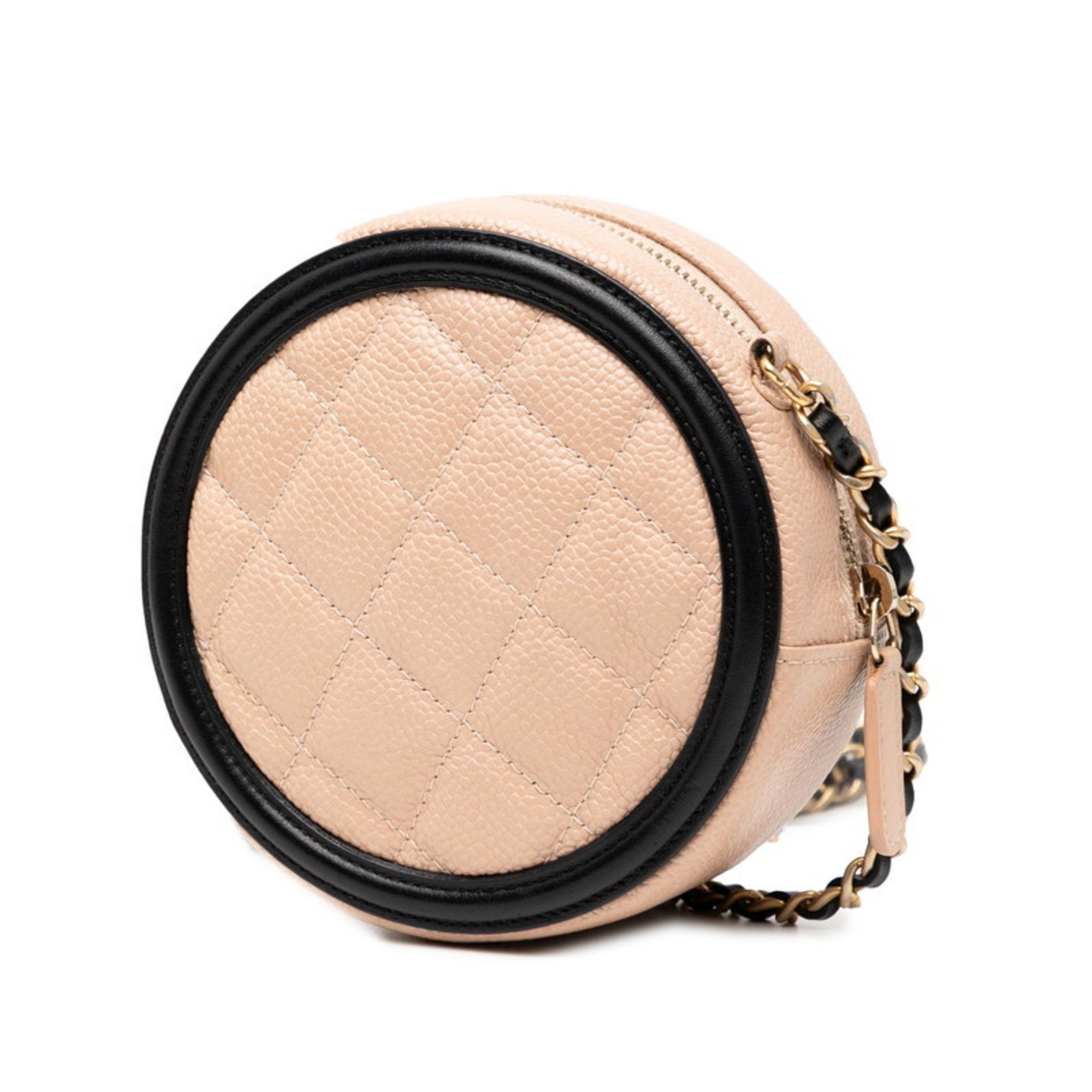 Chanel CHANEL Matelasse CC Filigree Chain Shoulder Bag in Beige and Black Caviar Skin for Women Size ONE SIZE - 2 Thumbnail