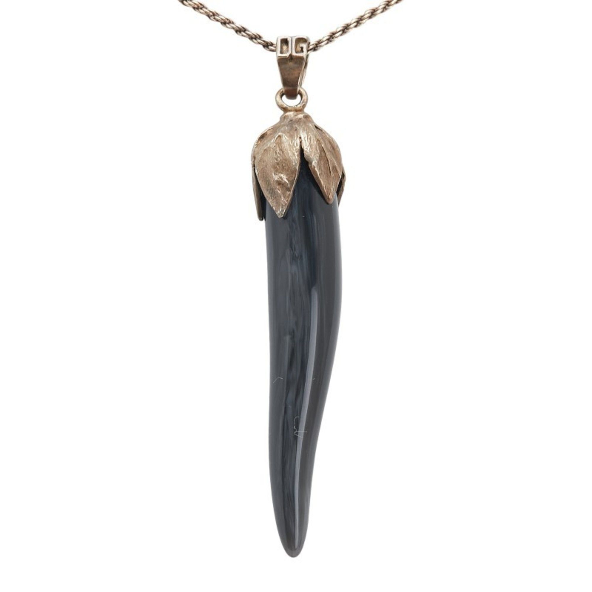 Dolce & Gabbana Corno Necklace in Silver with Black Plastic and 