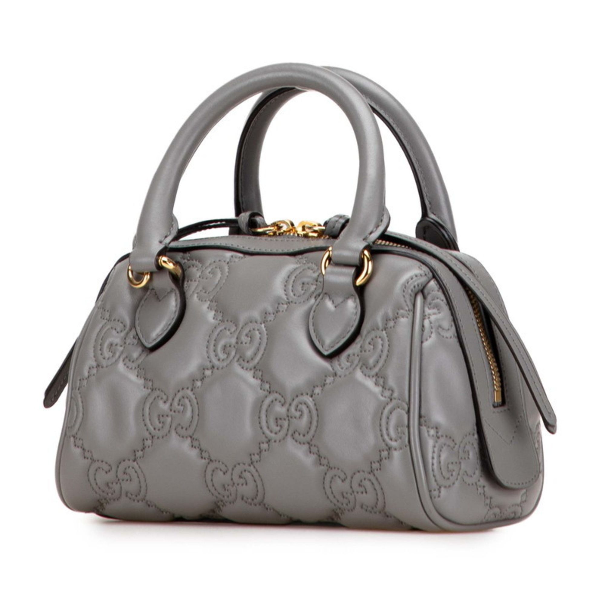 Gucci Gucci GG Matelasse Quilted Mini Boston Bag/Shoulder Bag, 2-Way, Gray Leather, 702251, Women's Size ONE SIZE - 2 Thumbnail