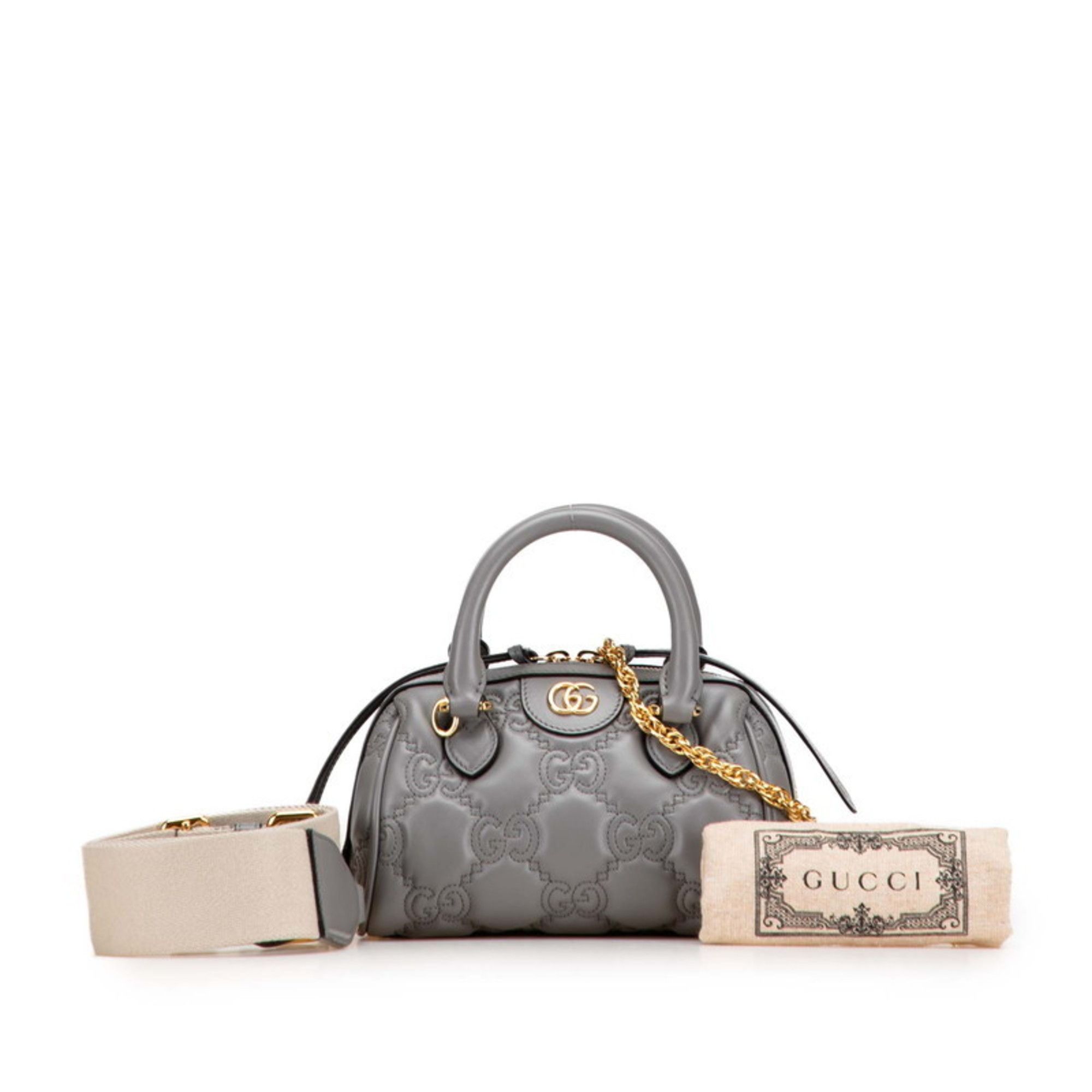 Gucci Gucci GG Matelasse Quilted Mini Boston Bag/Shoulder Bag, 2-Way, Gray Leather, 702251, Women's Size ONE SIZE - 9 Thumbnail
