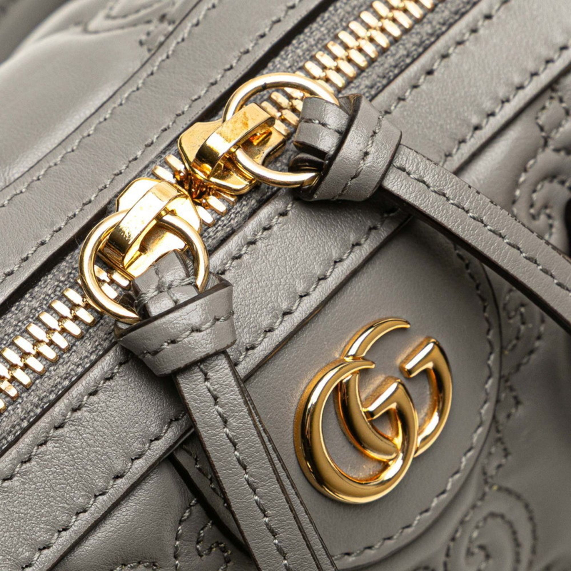 Gucci Gucci GG Matelasse Quilted Mini Boston Bag/Shoulder Bag, 2-Way, Gray Leather, 702251, Women's Size ONE SIZE - 4 Thumbnail