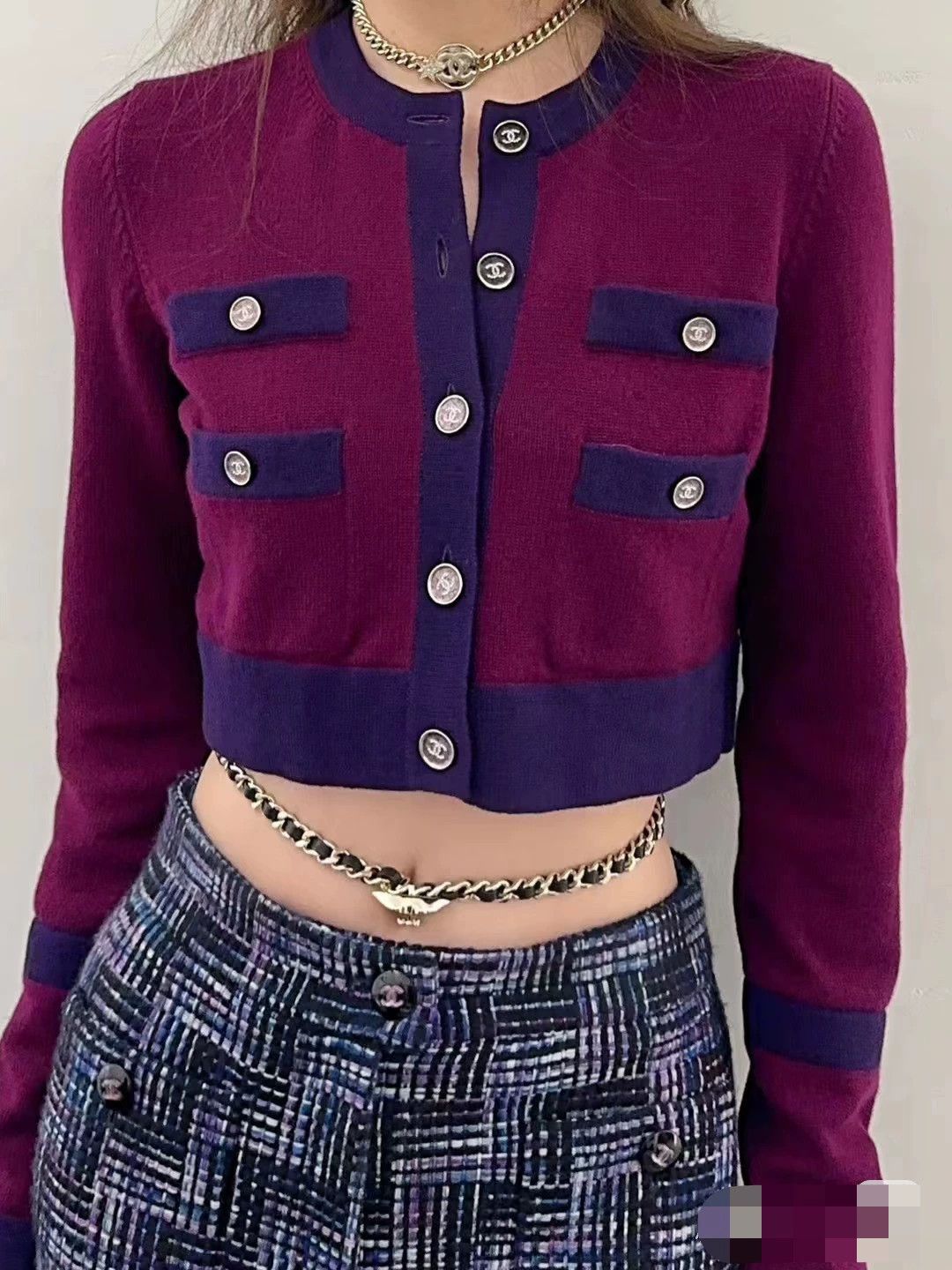 Chanel Chanel Purple Blue Trim Knit Cardigan - dmc Size US L / EU 52-54 / 3 - 8 Thumbnail