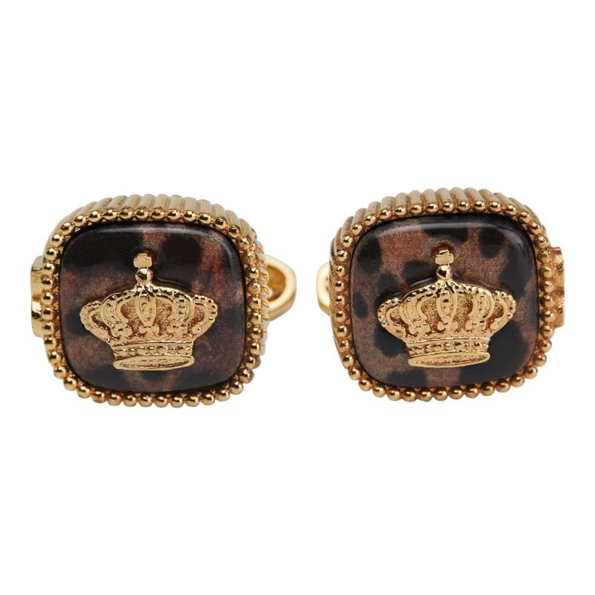 Dolce & Gabbana Dolce & Gabbana Crown Leopard Motif Square Cufflinks in Gold and Brown Plated for Women Size ONE SIZE - 2 Thumbnail