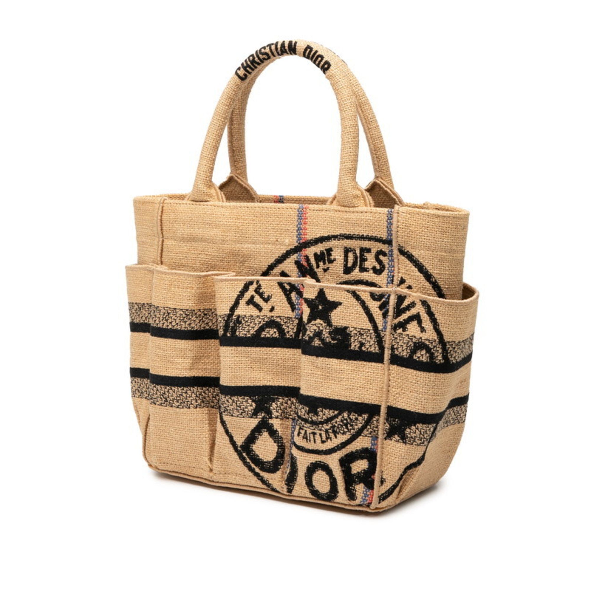 Dior Christian Dior Dior Catherine Small Handbag Tote Bag Beige Multicolor Canvas Jute Women's Size ONE SIZE - 2 Thumbnail