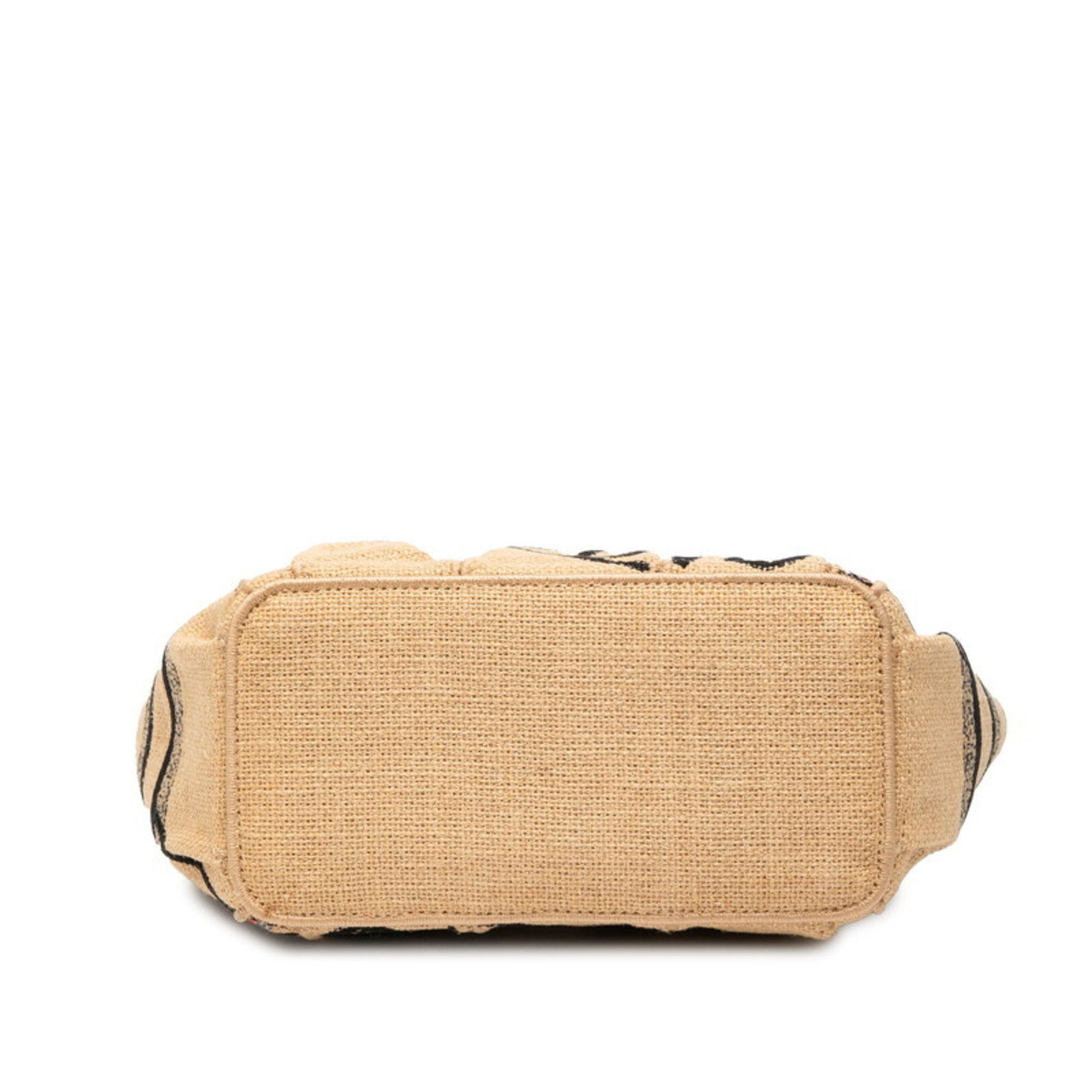 Dior Christian Dior Dior Catherine Small Handbag Tote Bag Beige Multicolor Canvas Jute Women's Size ONE SIZE - 3 Thumbnail