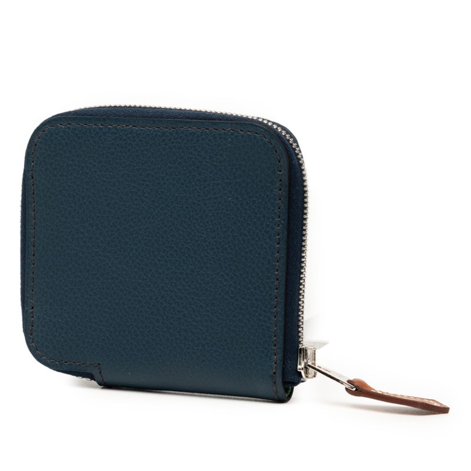 Hermes Hermès Azap Silkin Compact Wallet/Coin Case, Navy Blue with Silver Hardware, Evercolor, Women's, HERMES Size ONE SIZE - 2 Thumbnail