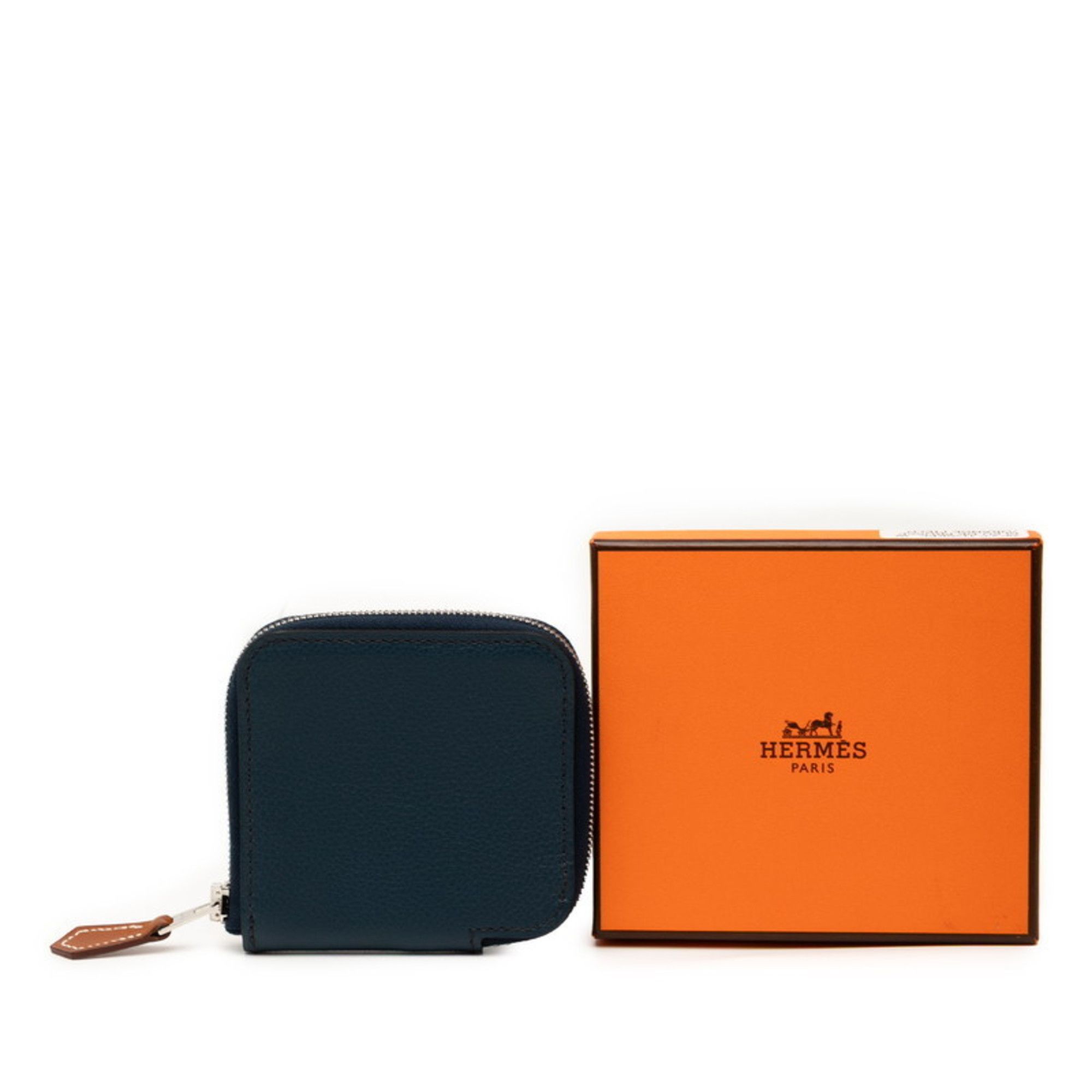 Hermes Hermès Azap Silkin Compact Wallet/Coin Case, Navy Blue with Silver Hardware, Evercolor, Women's, HERMES Size ONE SIZE - 7 Thumbnail