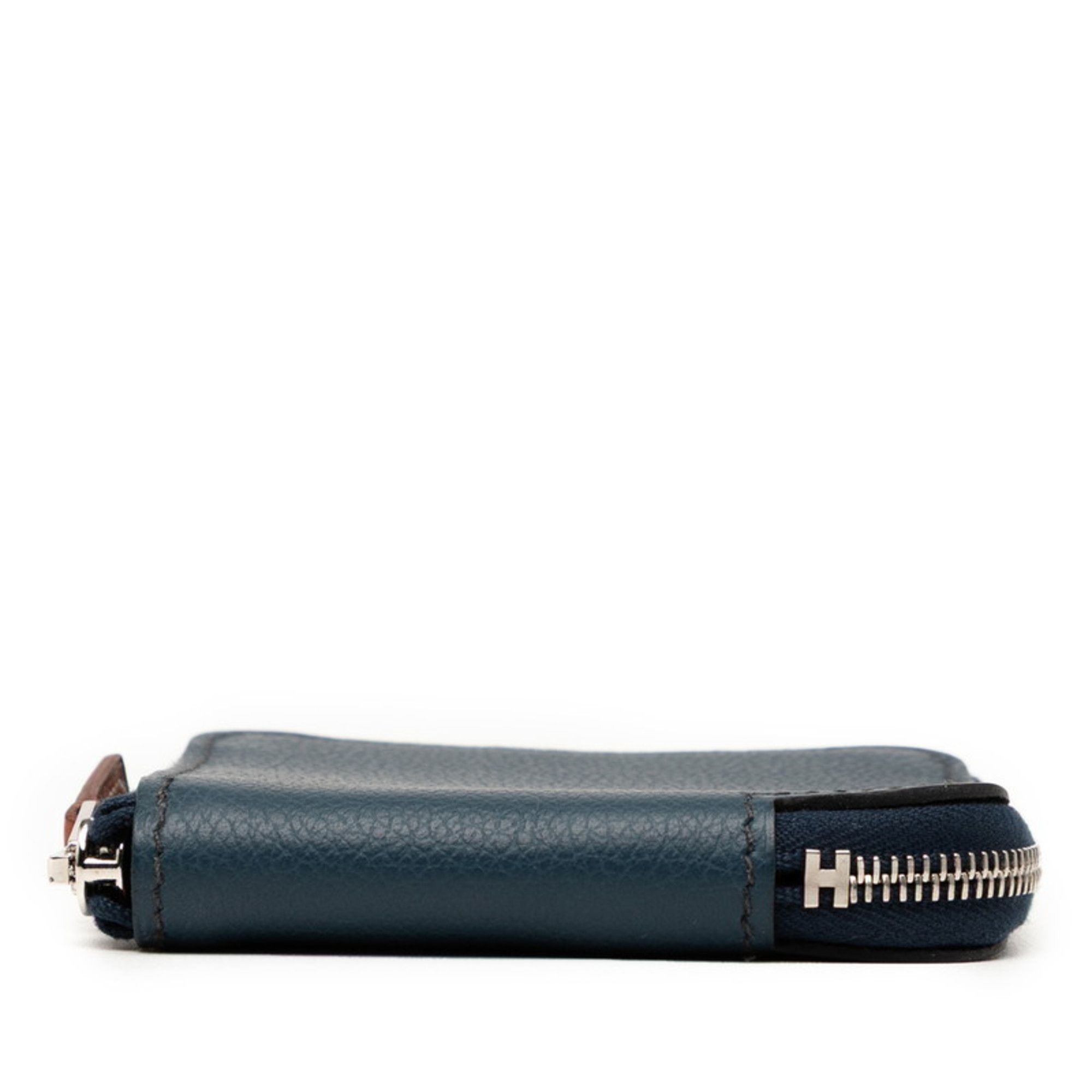 Hermes Hermès Azap Silkin Compact Wallet/Coin Case, Navy Blue with Silver Hardware, Evercolor, Women's, HERMES Size ONE SIZE - 3 Thumbnail