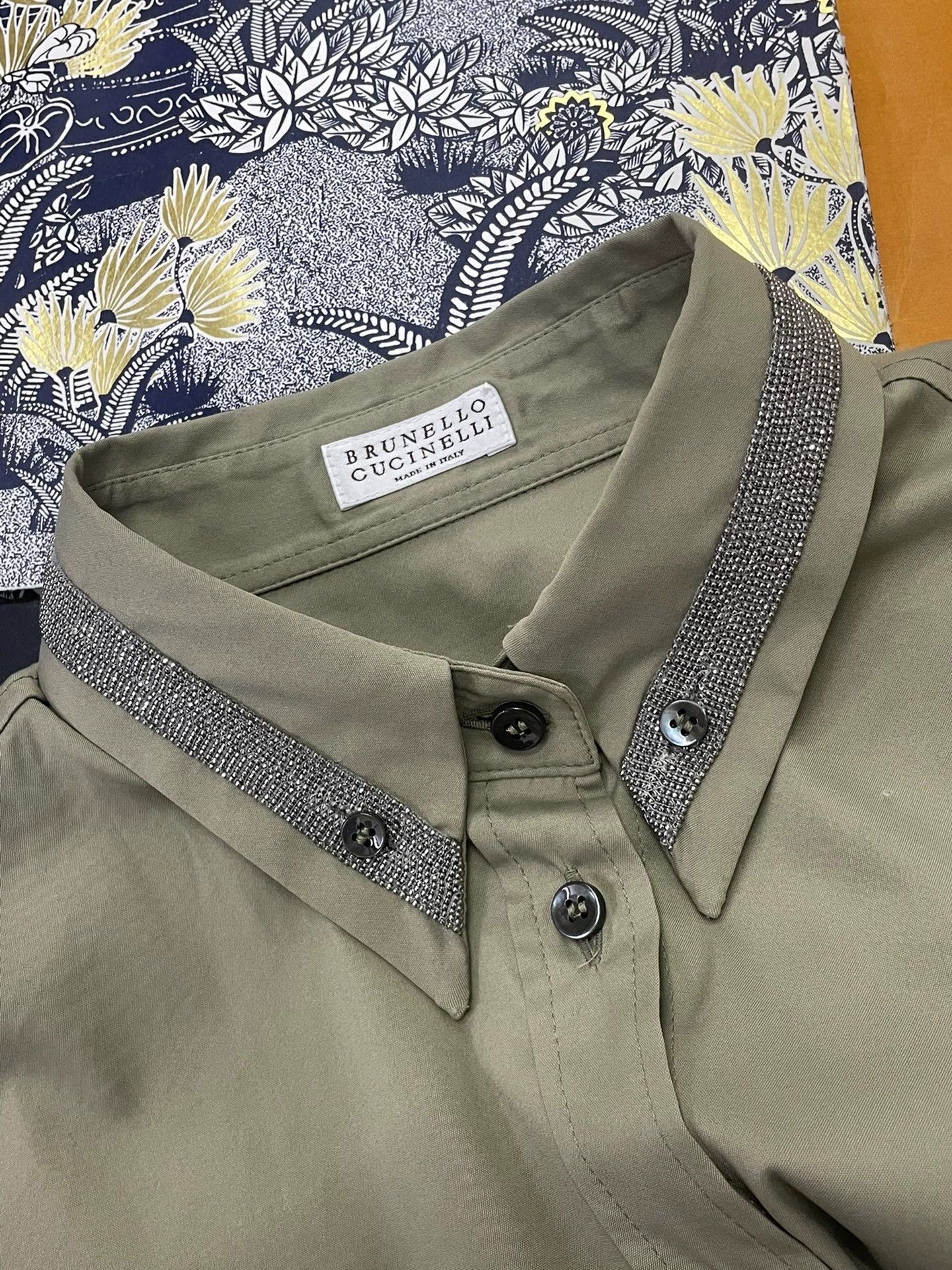 Brunello Cucinelli Brunello Cucinelli Green Beaded Collar Shirt - dmc Size US XS / EU 42 / 0 - 2 Thumbnail