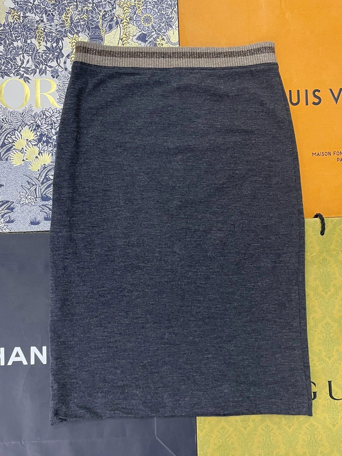 Brunello Cucinelli Brunello Cucinelli Gray Wool Knit Skirt - dmc Size US 31 - 2 Thumbnail