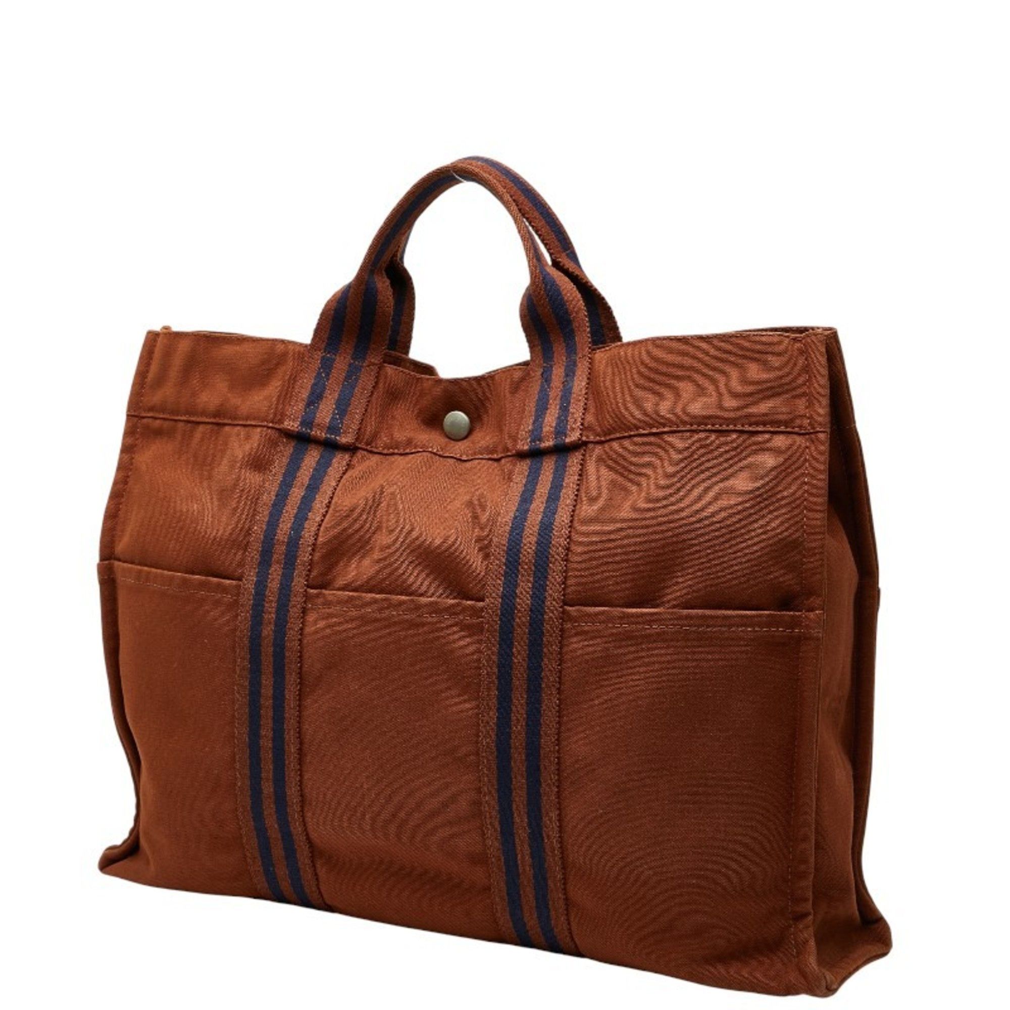 Hermes Hermès Foule Tote MM Bag Brown Navy Canvas Women's HERMES Size ONE SIZE - 2 Thumbnail