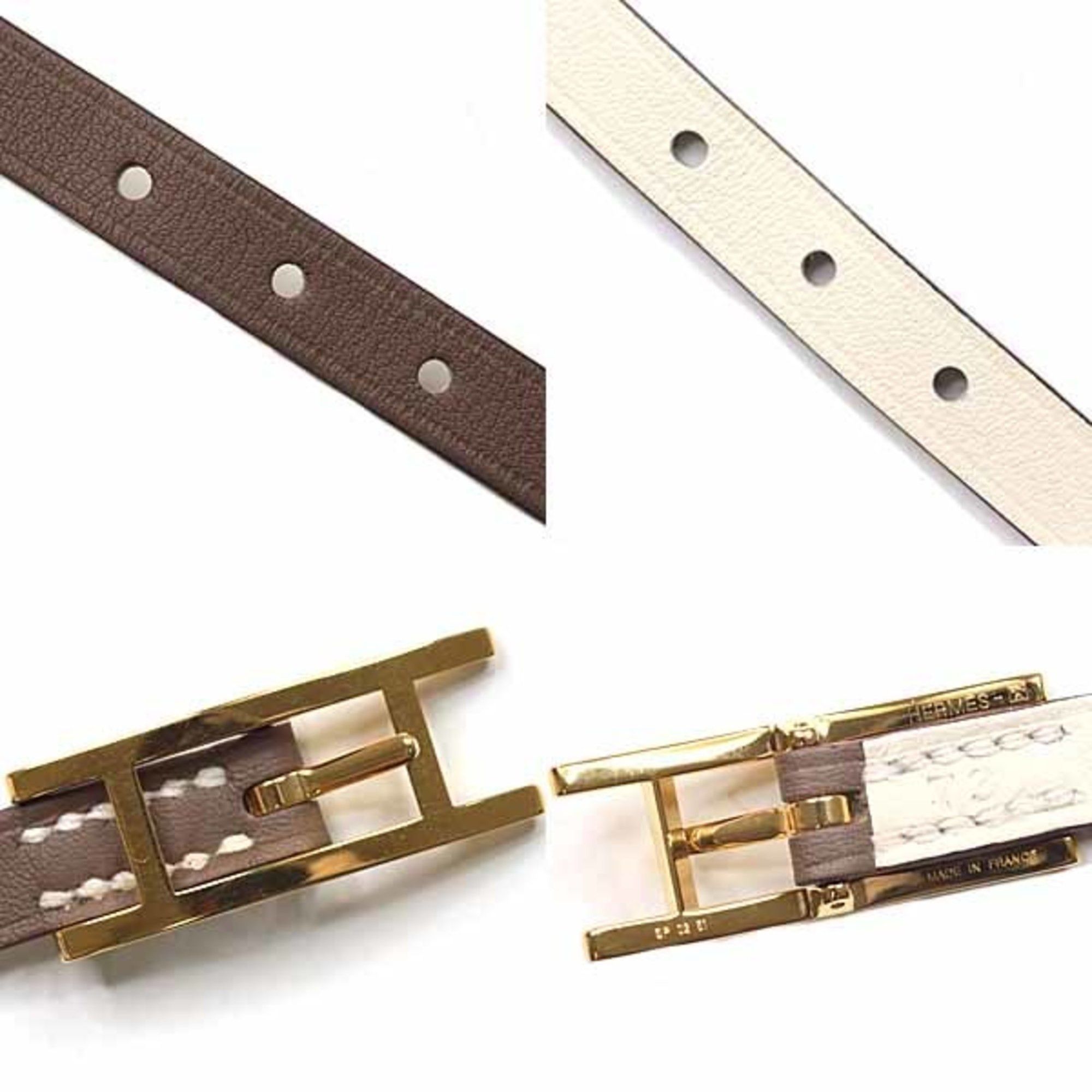Hermes Hermes Hermès B-Api Double Tour Reversible Leather Bracelet with Api Buckle and Swift Etoupe Size ONE SIZE - 5 Thumbnail