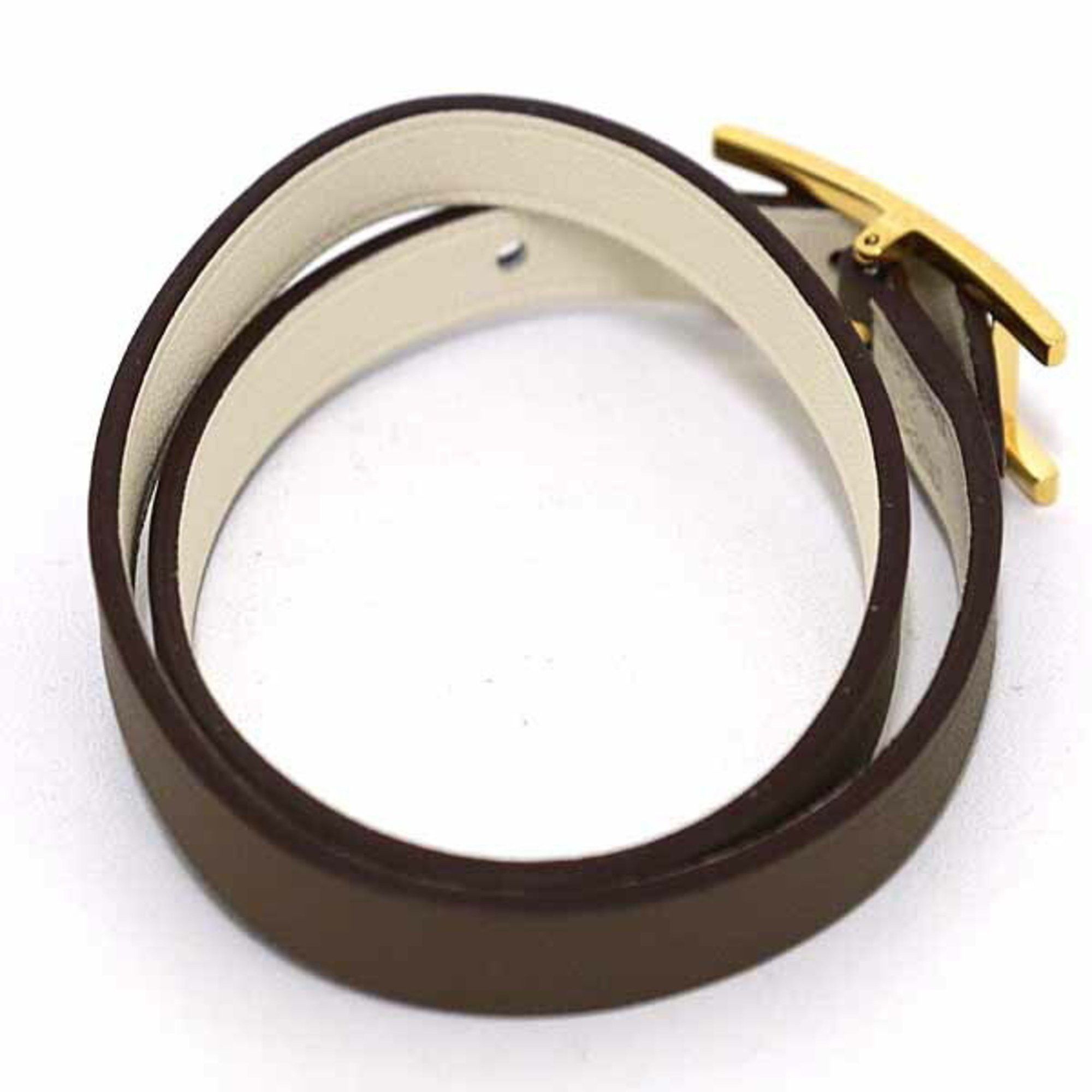 Hermes Hermes Hermès B-Api Double Tour Reversible Leather Bracelet with Api Buckle and Swift Etoupe Size ONE SIZE - 3 Thumbnail
