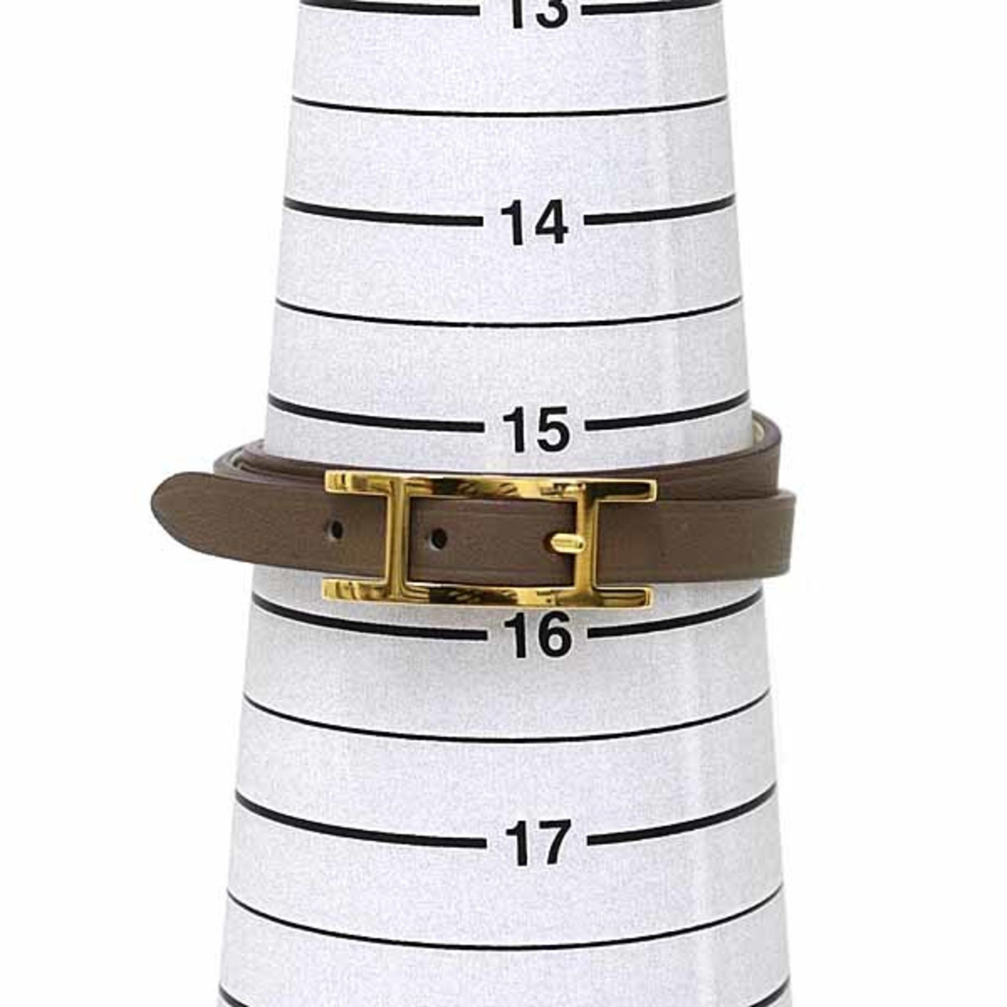Hermes Hermes Hermès B-Api Double Tour Reversible Leather Bracelet with Api Buckle and Swift Etoupe Size ONE SIZE - 6 Thumbnail
