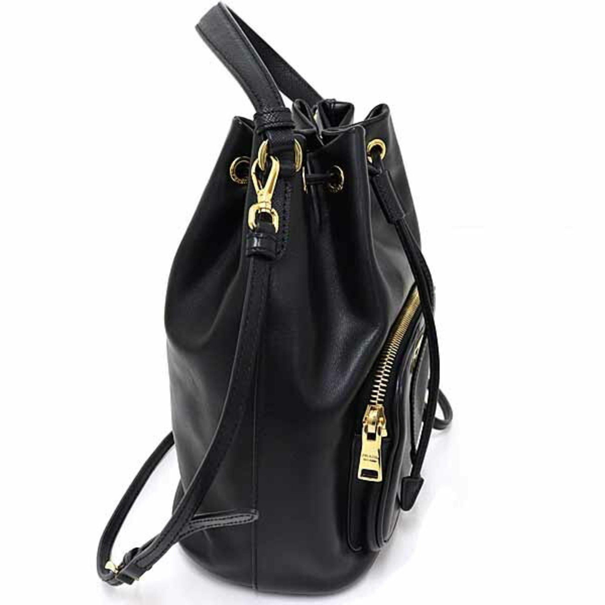 Prada Prada Duet Bucket Bag Shoulder in Soft Calfskin and Saffiano Leather, Nero Black, 1BH038 Size ONE SIZE - 4 Thumbnail