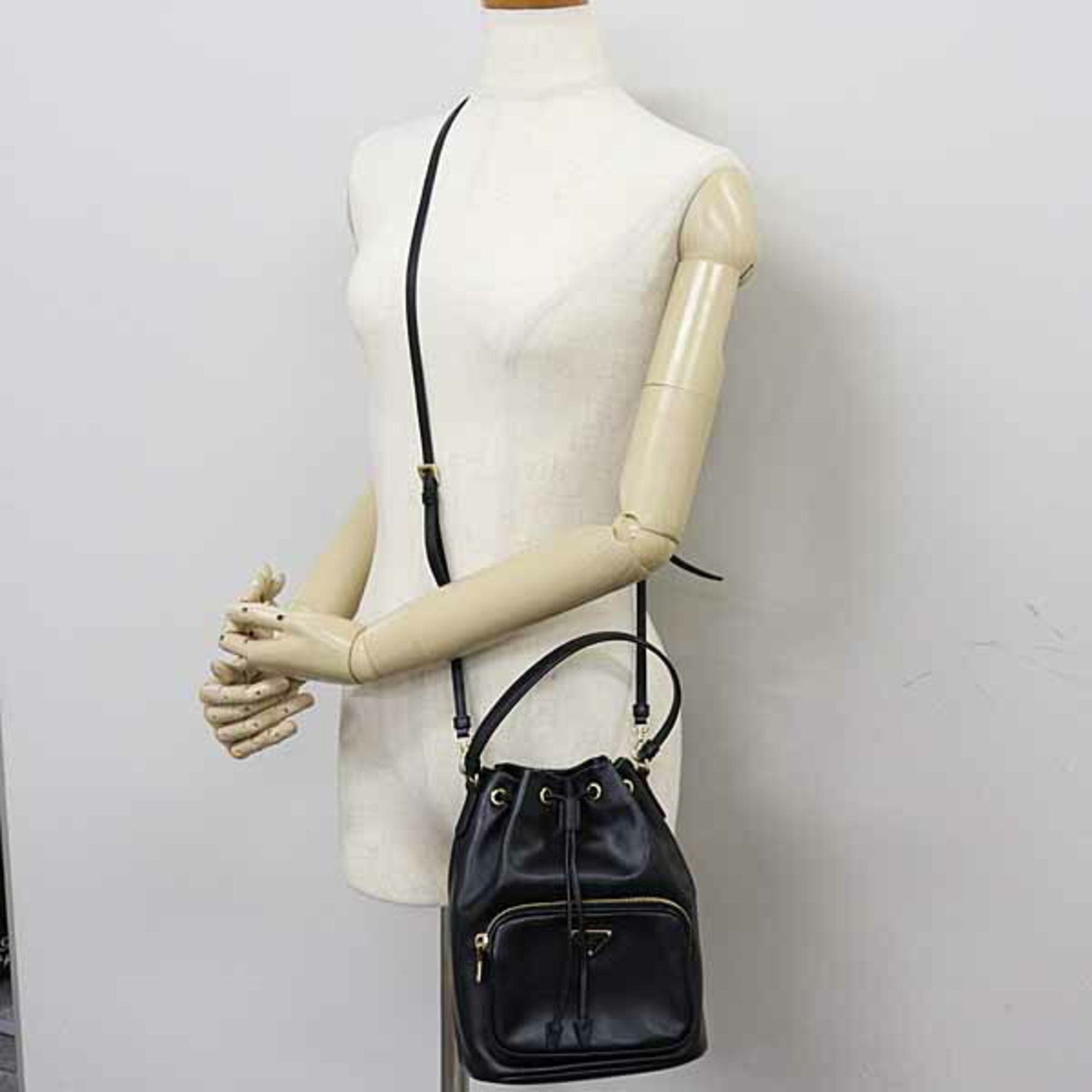 Prada Prada Duet Bucket Bag Shoulder in Soft Calfskin and Saffiano Leather, Nero Black, 1BH038 Size ONE SIZE - 5 Thumbnail