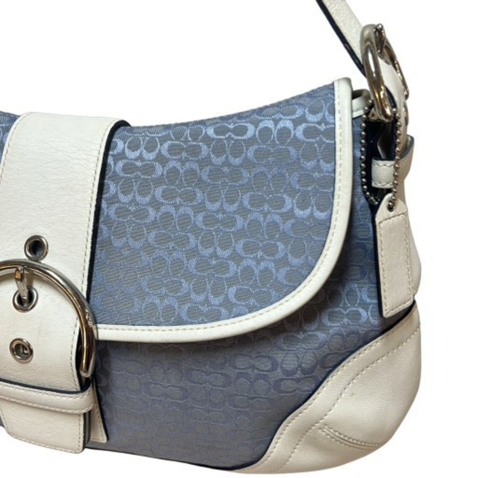 COACH Mini Signature Soho Shoulder Bag 6808 Blue Leather Belt 