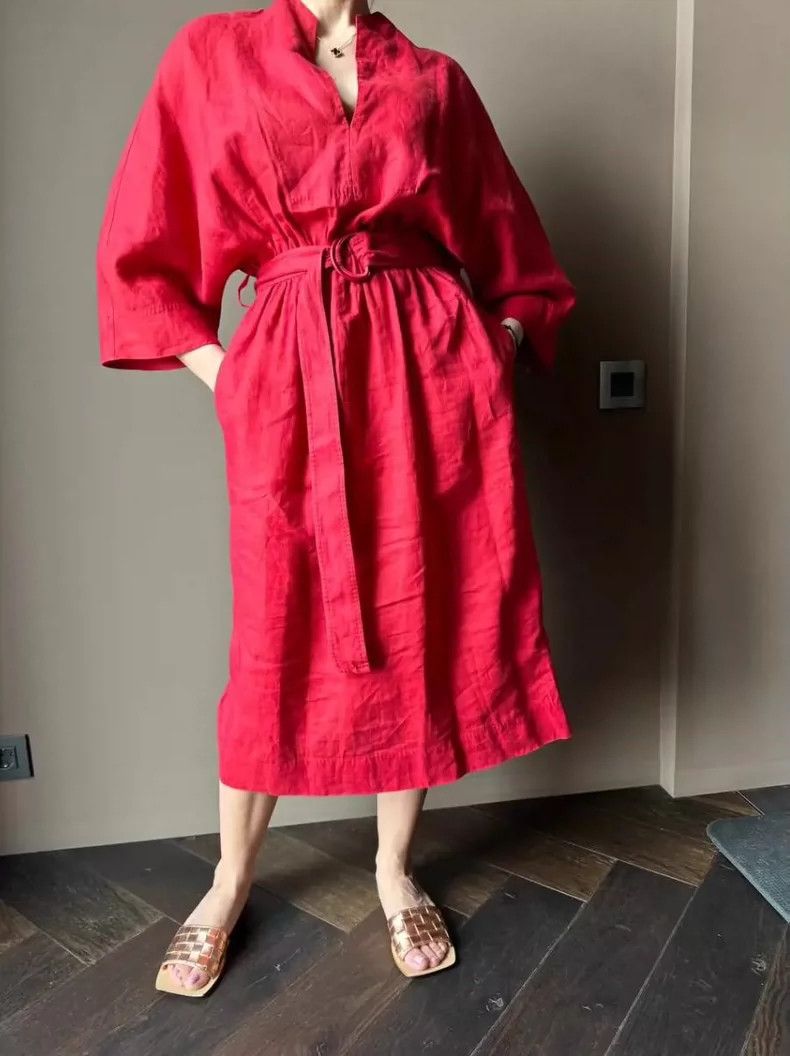 Loro Piana Loro Piana Women's Red Linen Dress Size M / US 6-8 / IT 42-44 - 3 Thumbnail