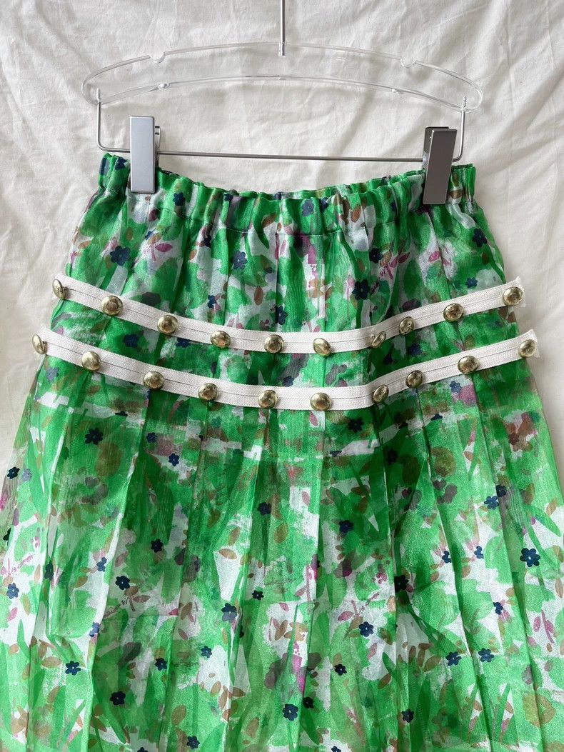 Comme des Garcons Green Floral Pleated Tulle Midi Skirt - dmc Size 24" / US 00 / IT 34 - 4 Thumbnail