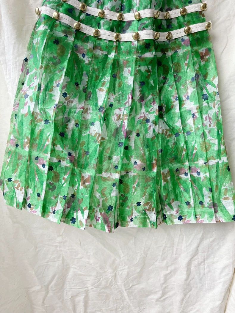 Comme des Garcons Green Floral Pleated Tulle Midi Skirt - dmc Size 24" / US 00 / IT 34 - 2 Thumbnail