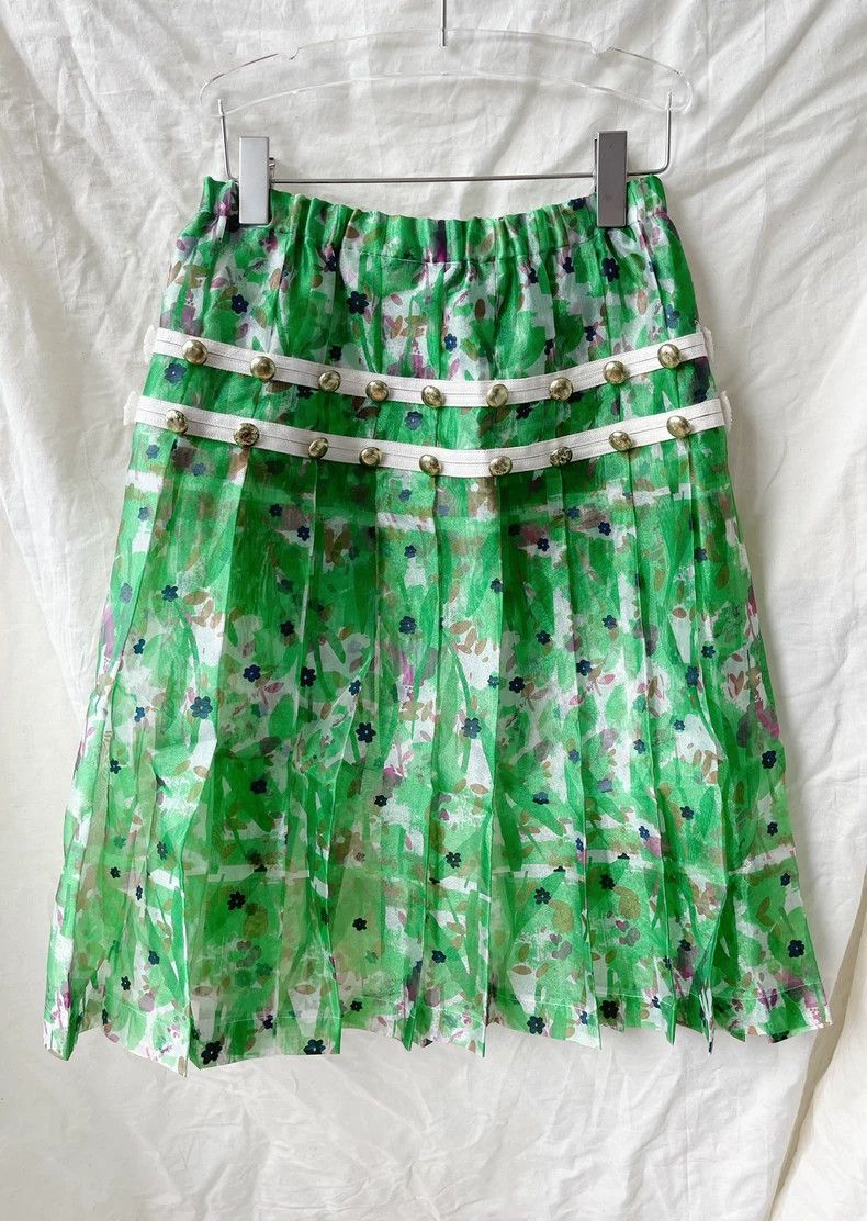 Comme des Garcons Green Floral Pleated Tulle Midi Skirt - dmc Size 24" / US 00 / IT 34 - 3 Thumbnail