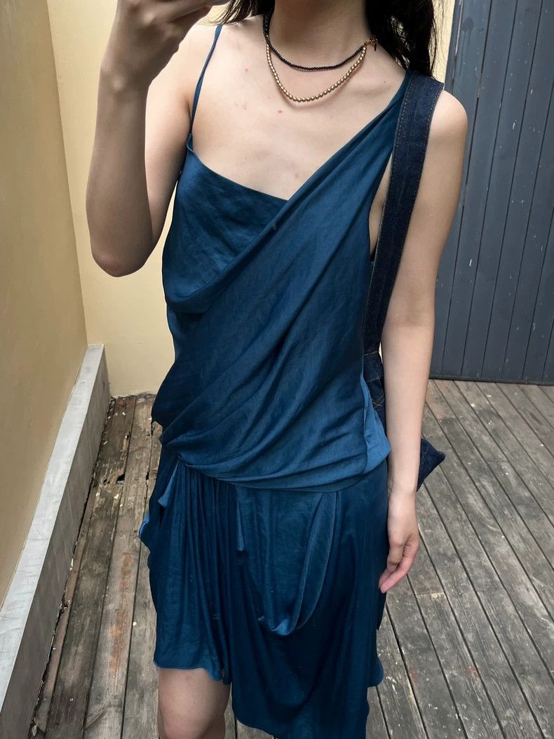 Helmut Lang Helmut Lang Blue Asymmetric Strap Dress - dmc Size XS / US 0-2 / IT 36-38 - 3 Thumbnail