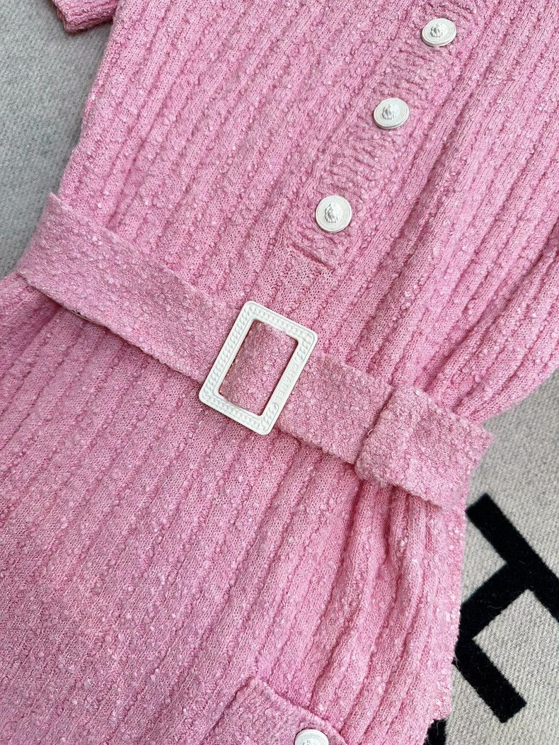 Chanel Chanel 22P Pink Knit Dress with Belt - dmc Size M / US 6-8 / IT 42-44 - 3 Thumbnail