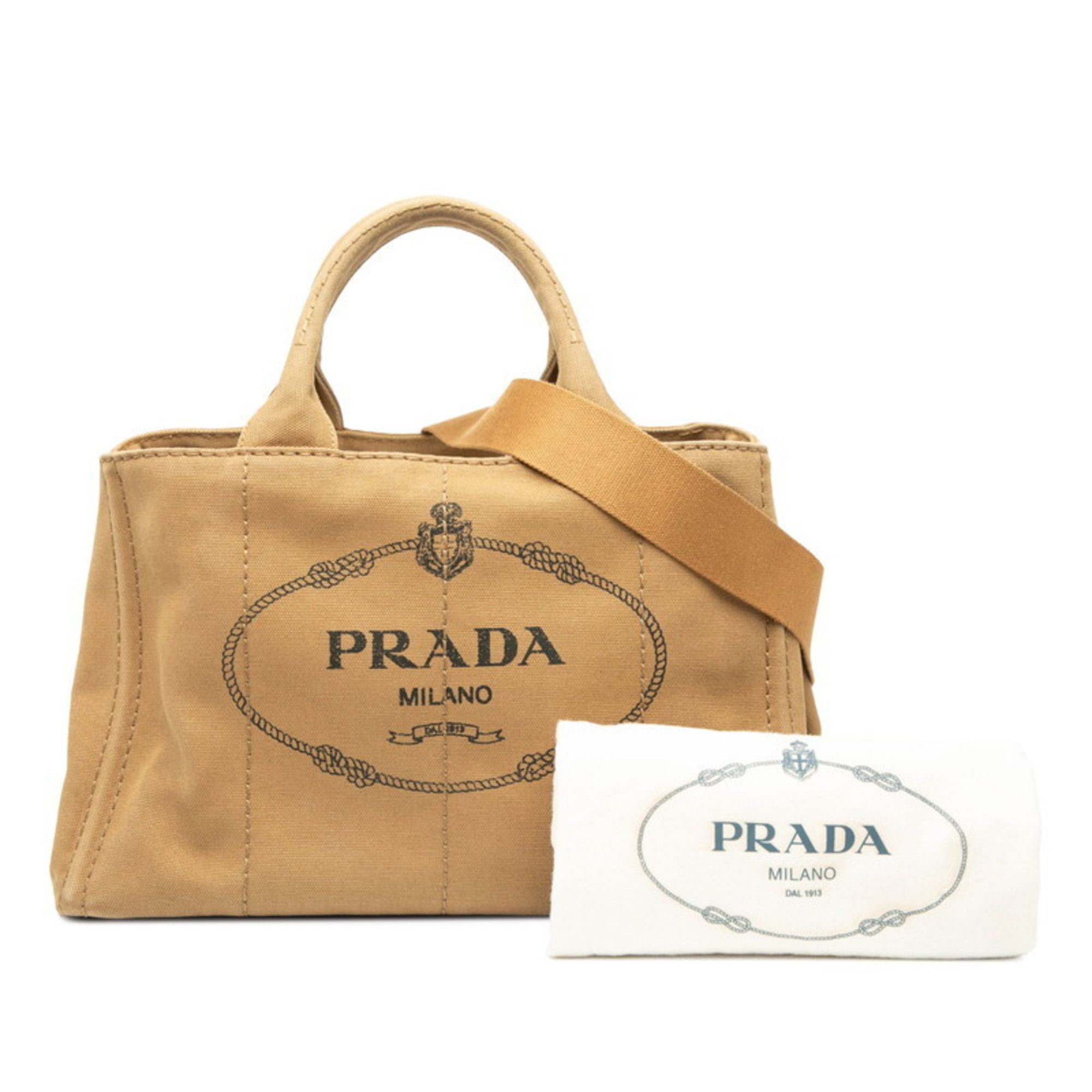 Prada Prada Canapa Corda Tote Bag/Shoulder Bag with Triangle Logo Plate, 2-Way, Brown Canvas, Women's Size ONE SIZE - 7 Thumbnail