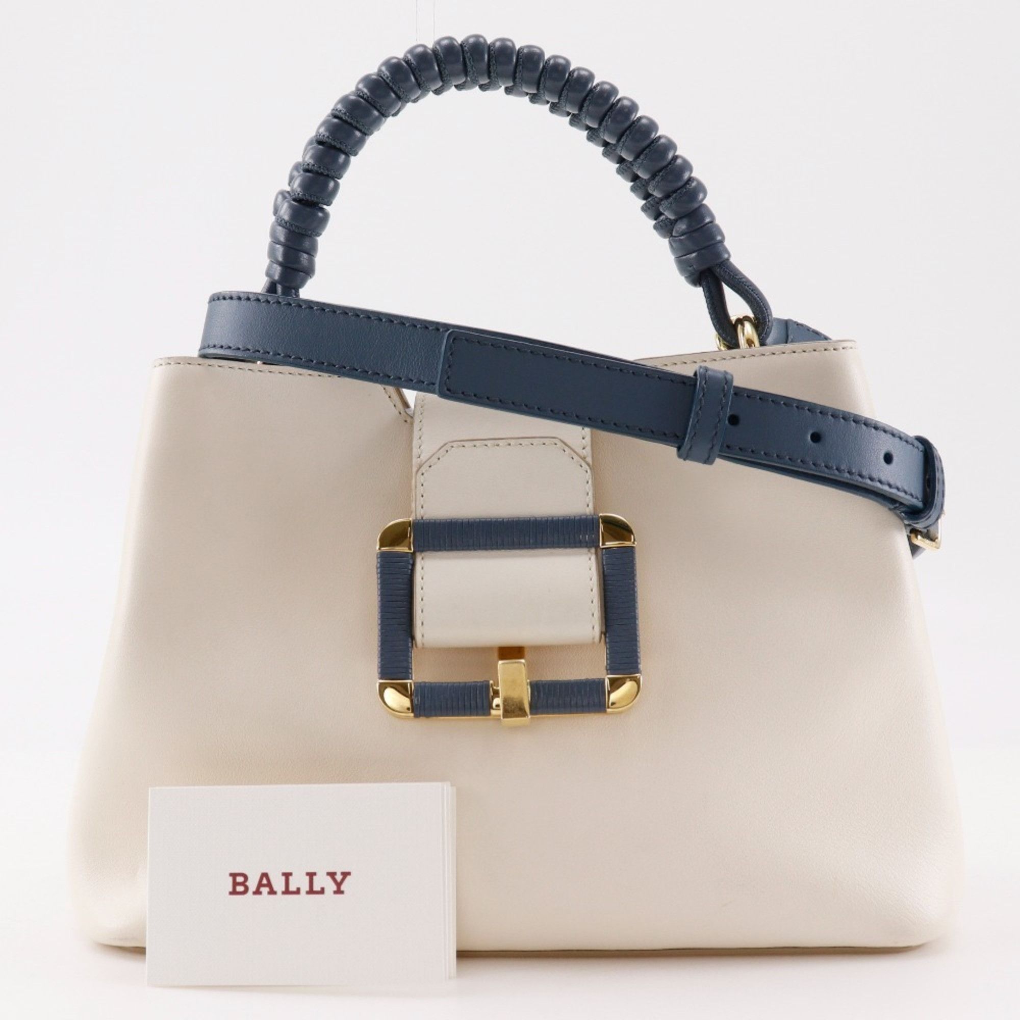 Bally Bally Janelle JORAH Handbag, Women's, Leather Shoulder Bag, White/Blue, 2-Way, Turn Lock Size ONE SIZE - 19 Thumbnail