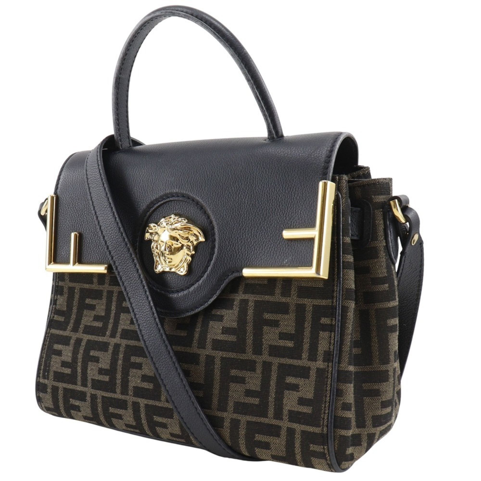 Fendi Fendi La Medusa Zucca handbag and Versace Fendace shoulder bag in nylon canvas leather, black/brown, 2-way, A5 size, for women. Size ONE SIZE - 2 Thumbnail