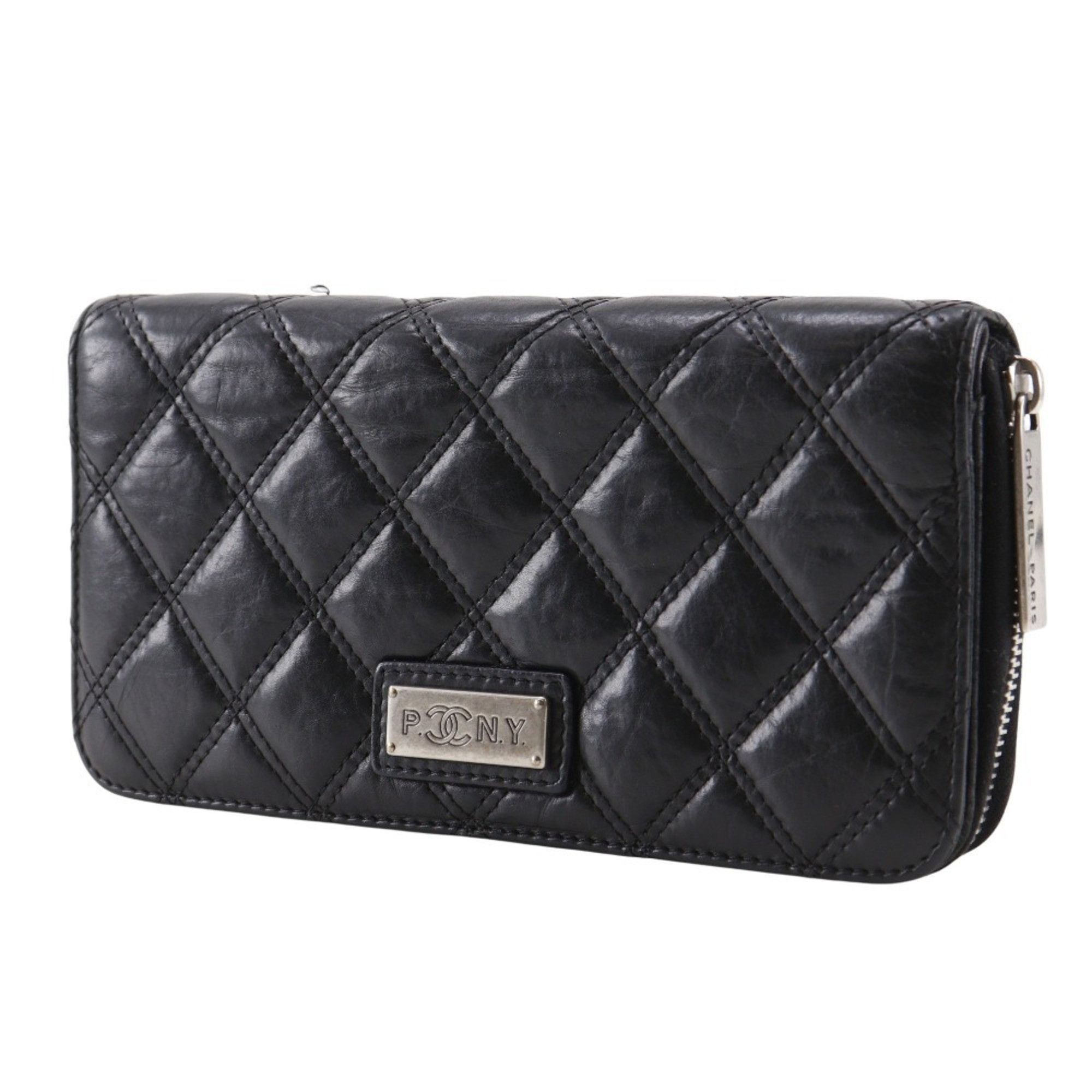 Chanel CHANEL Paris New York Line Long Wallet, Matelasse Lambskin, Black, Snap Button, Line, Women's Size ONE SIZE - 2 Thumbnail