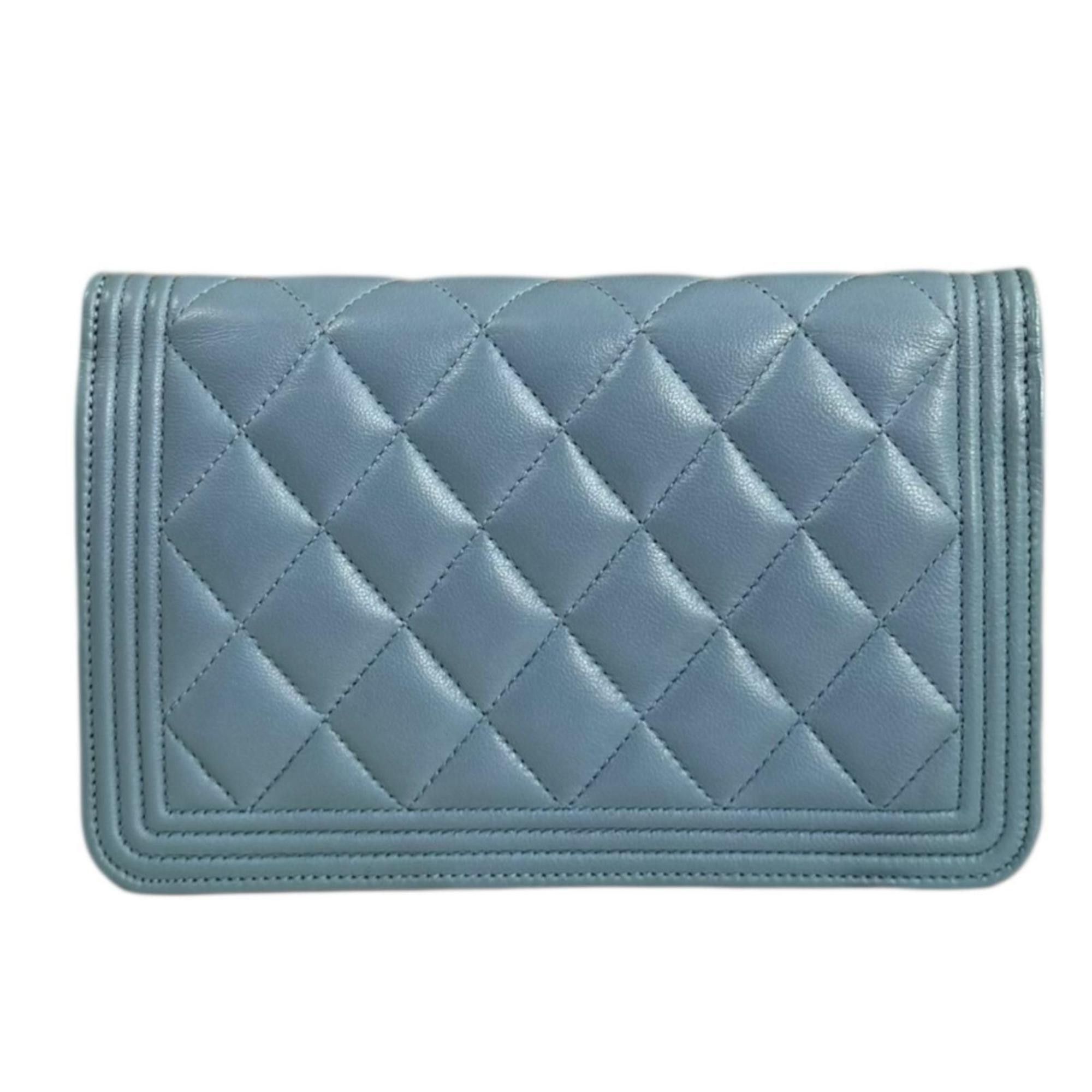 CHANEL Boy Shoulder Bag, Leather A81969, Blue, Women's, Chain Wallet