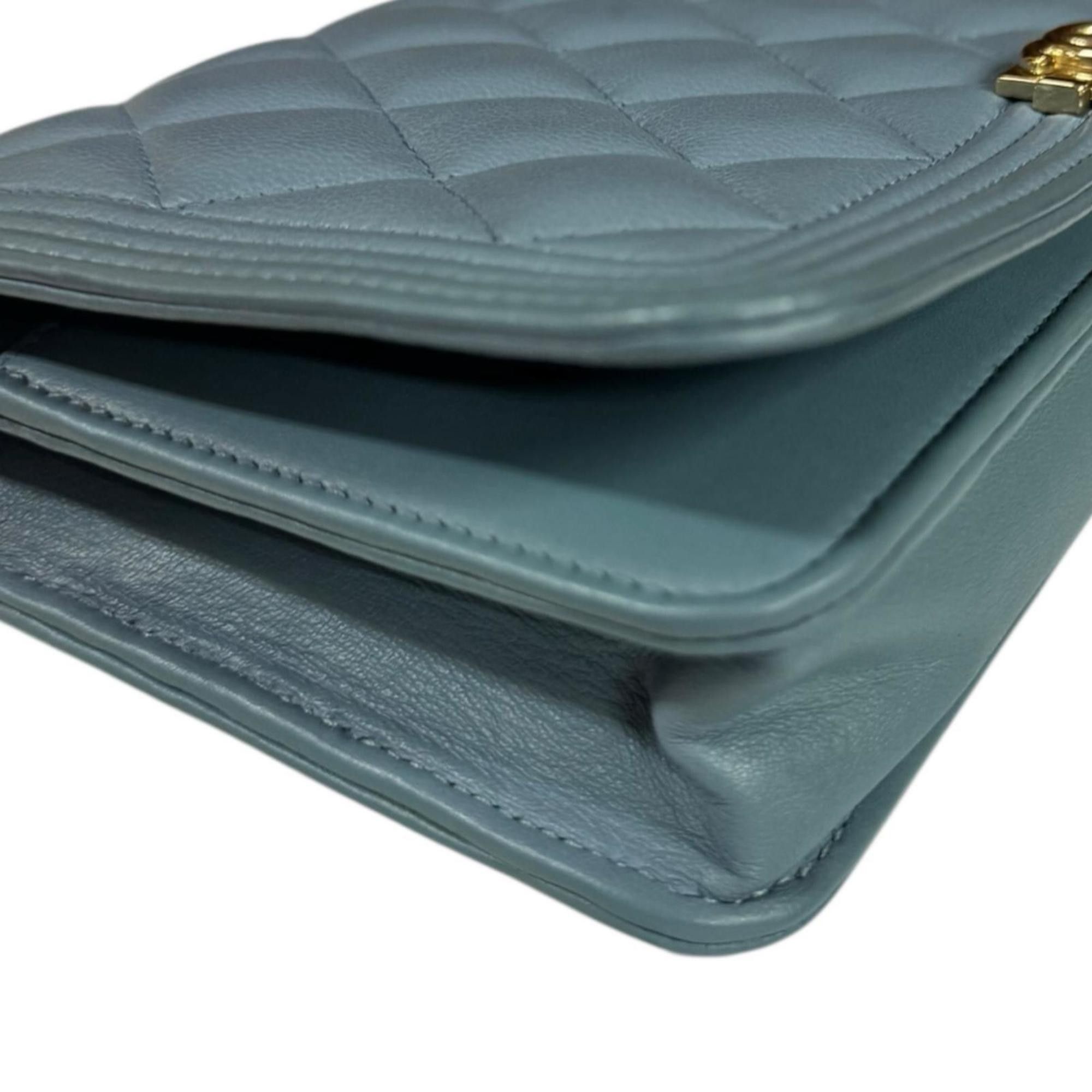CHANEL Boy Shoulder Bag, Leather A81969, Blue, Women's, Chain Wallet