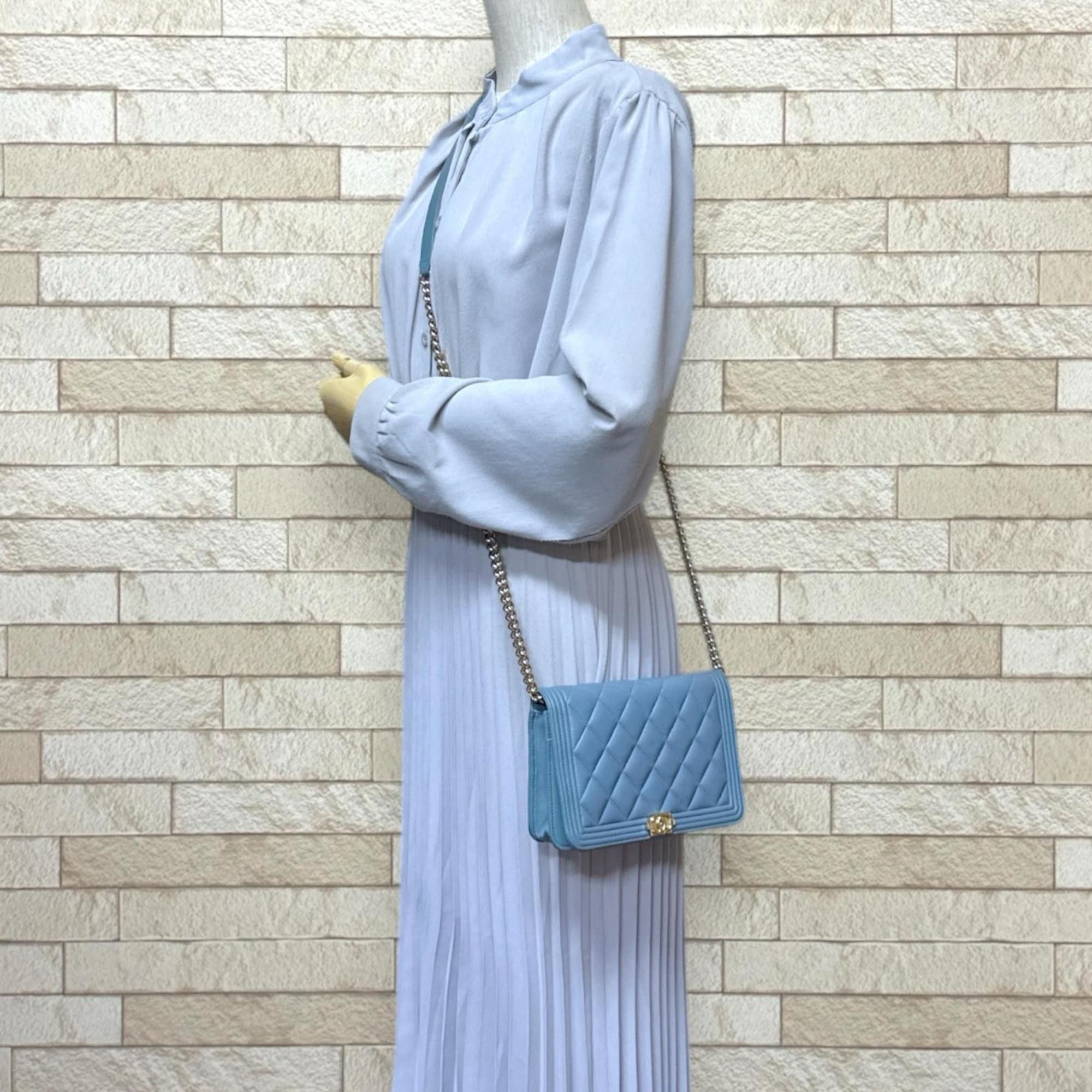 CHANEL Boy Shoulder Bag, Leather A81969, Blue, Women's, Chain Wallet